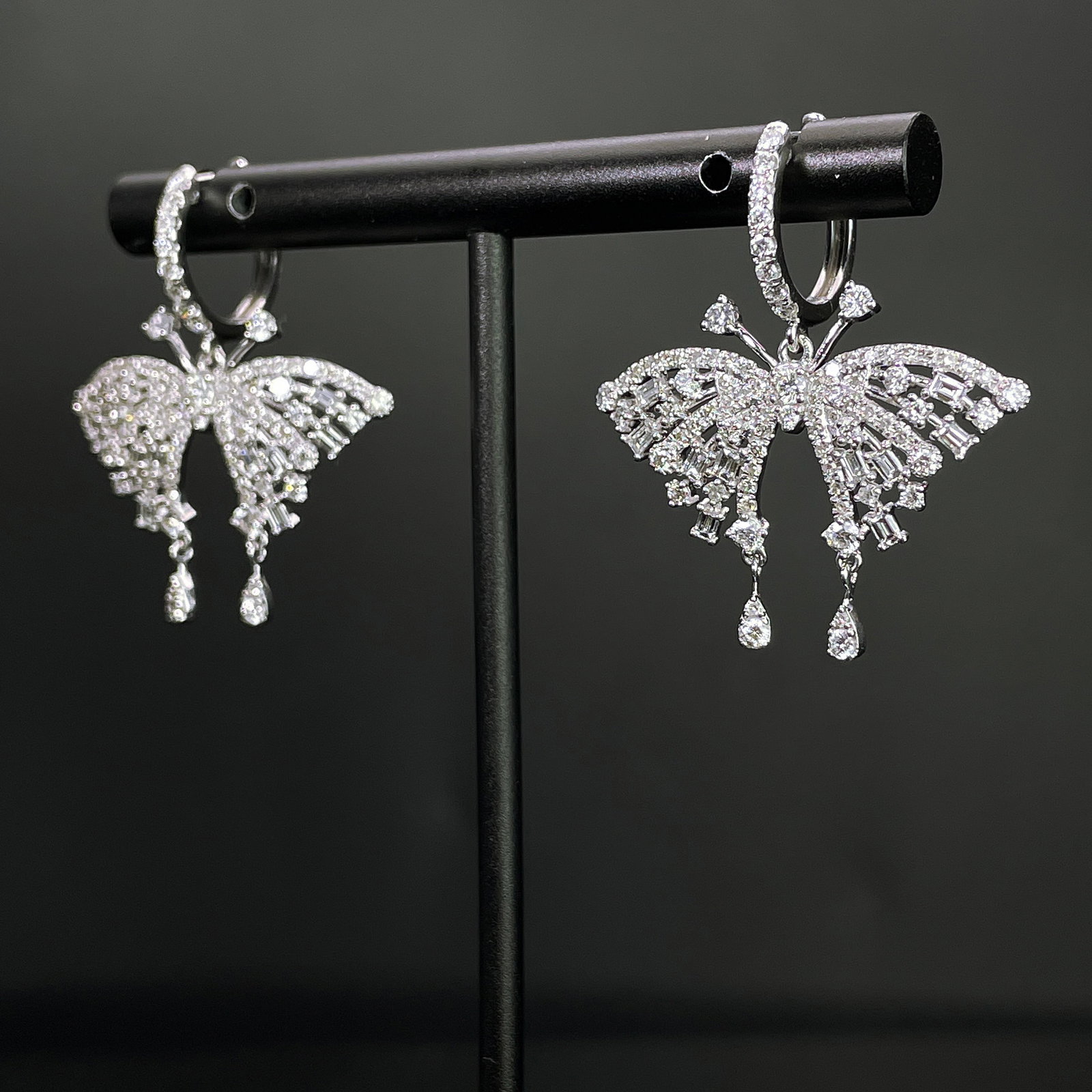 14k Gold 1.38 Ct Natural H Diamond & Butterfly Earrings - 2