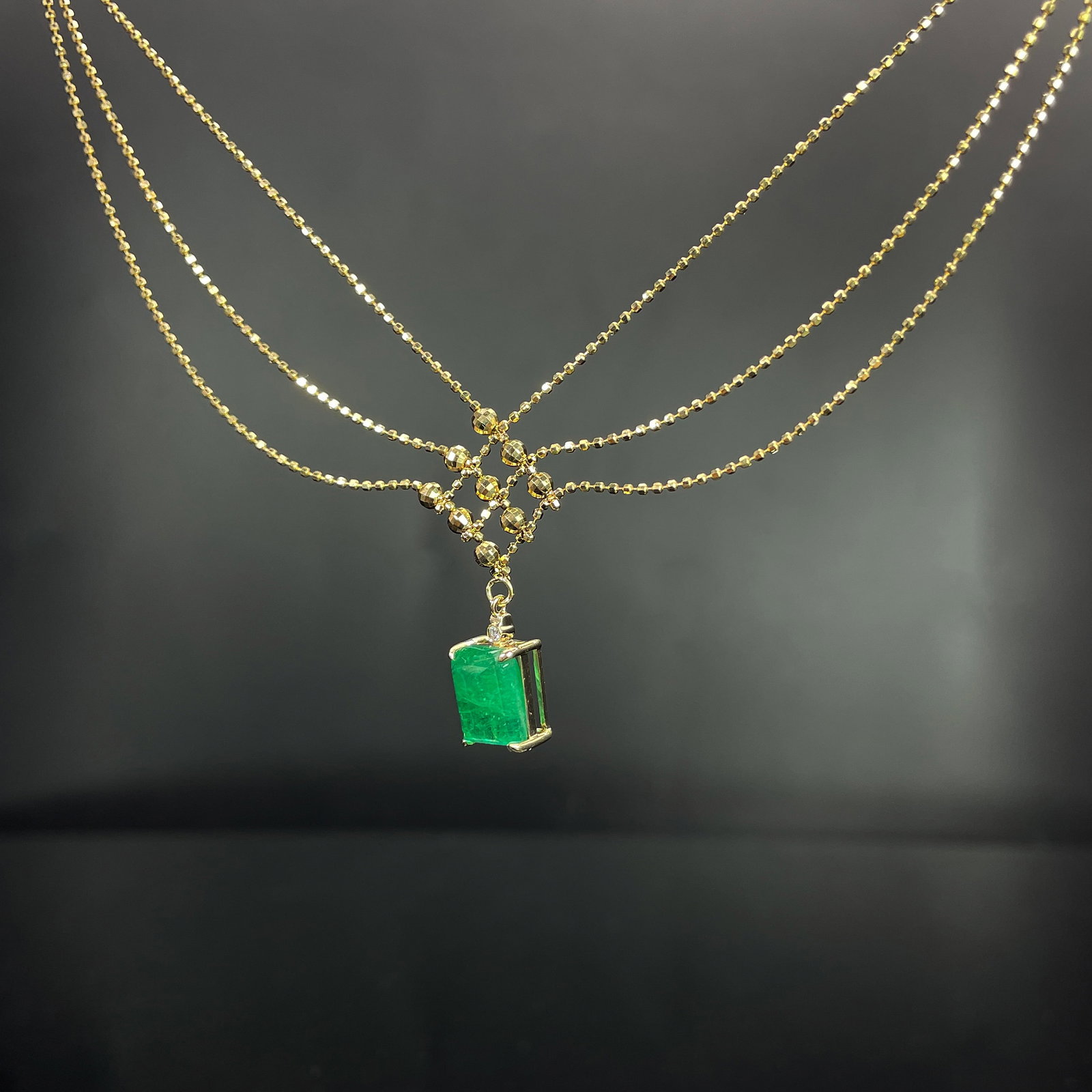 14k Gold 2.05 Ctw Natural Emerald & Diamond Necklace - 2