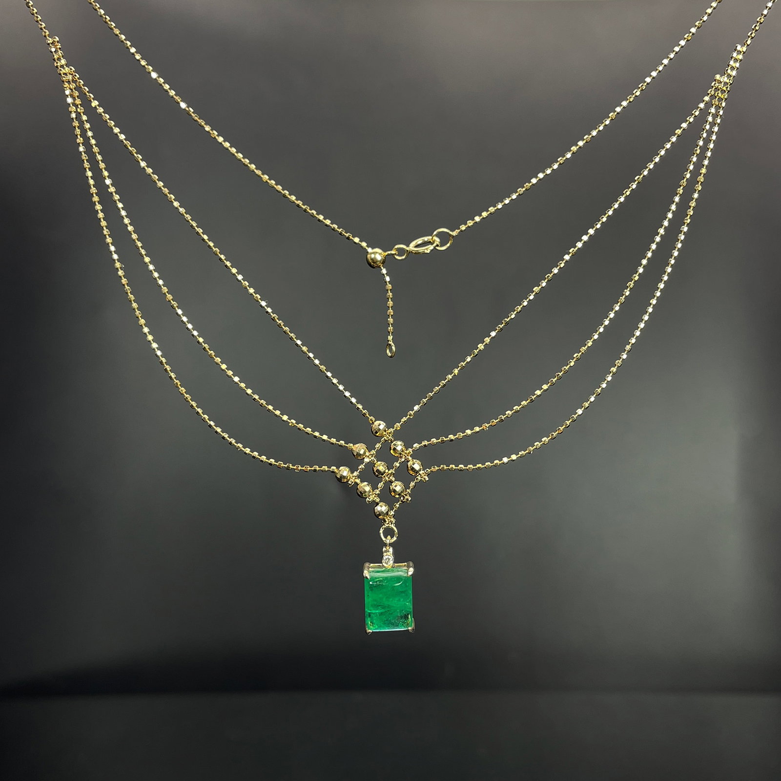 14k Gold 2.05 Ctw Natural Emerald & Diamond Necklace - 5