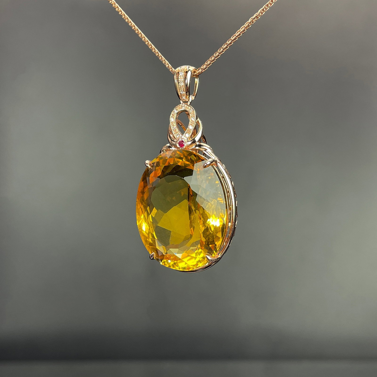 14k Gold 31.45 Ctw Natural Citrine & Diamond Pendant( Without Chain ) - 2