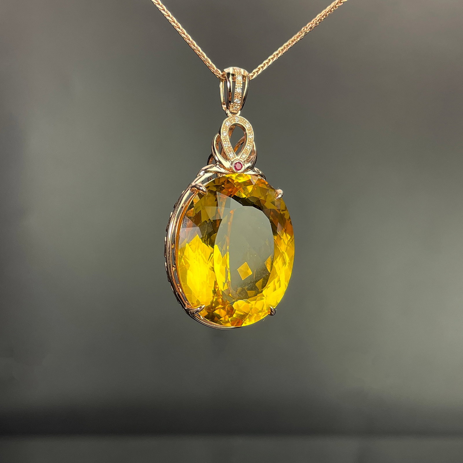 14k Gold 31.45 Ctw Natural Citrine & Diamond Pendant( Without Chain ) - 3