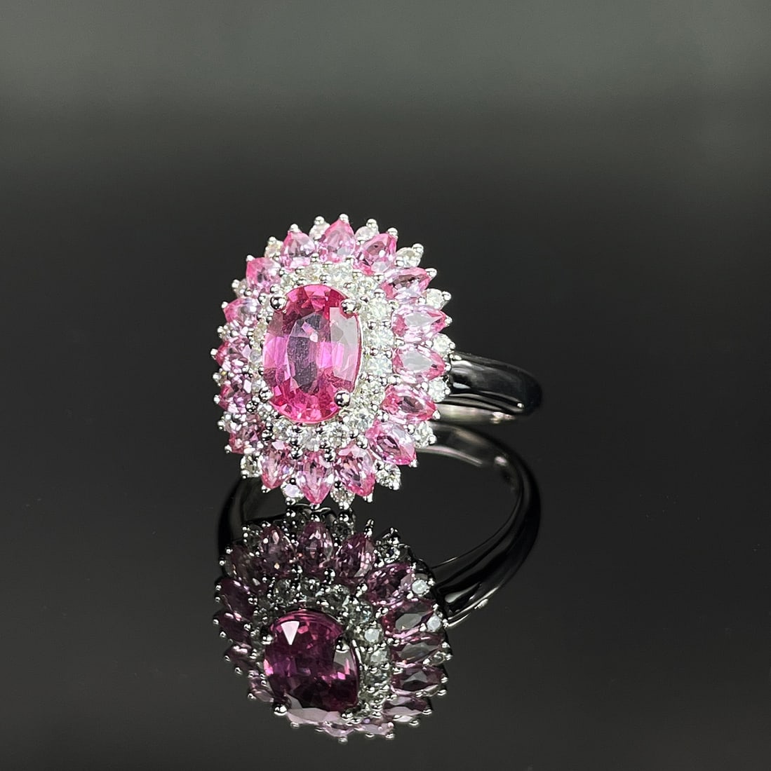 14k Gold 1.35 Ctw Natural Padparadscha Sapphire & Diamond Ring - 2
