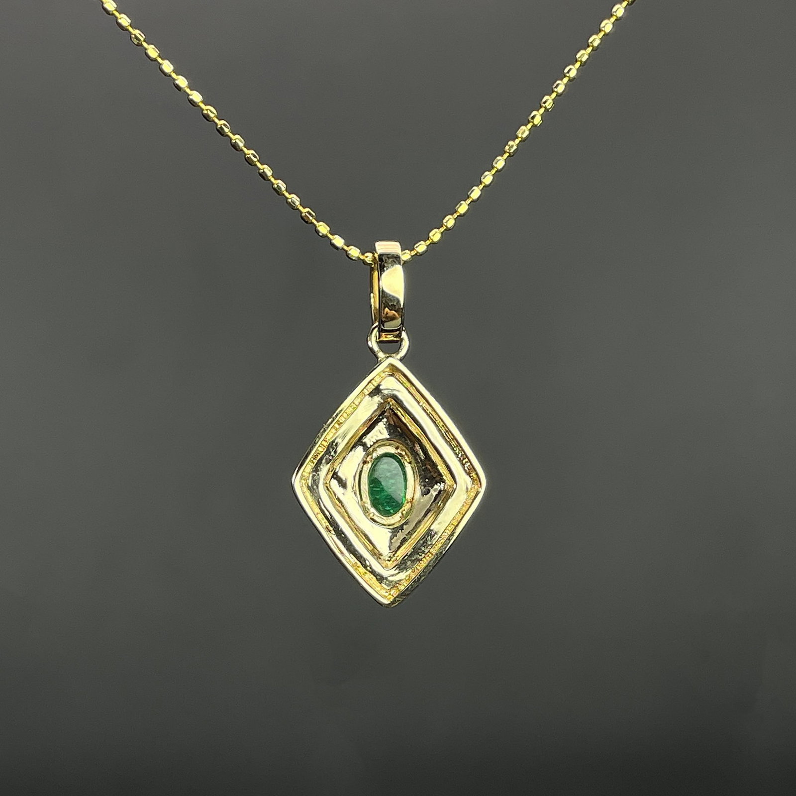14k Gold 0.38 Ctw Natural Emerald & Diamond Pendant( Without Chain ) - 4