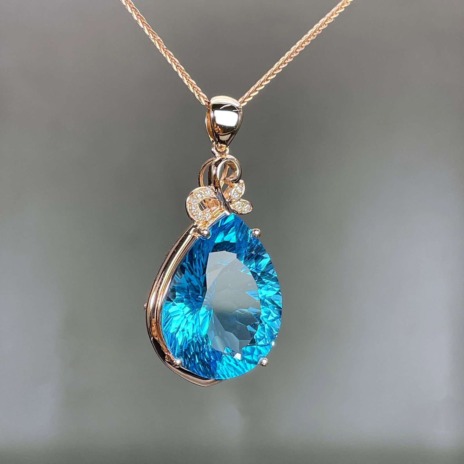 14k Gold 23.79 Ctw Natural Topaz & Diamond Pendant( Without Chain ) - 3