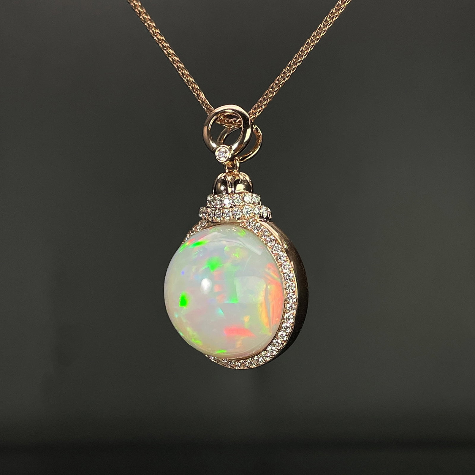14k Gold 14.85 Ctw Natural Opal & Diamond Pendant( Without Chain ) - 2