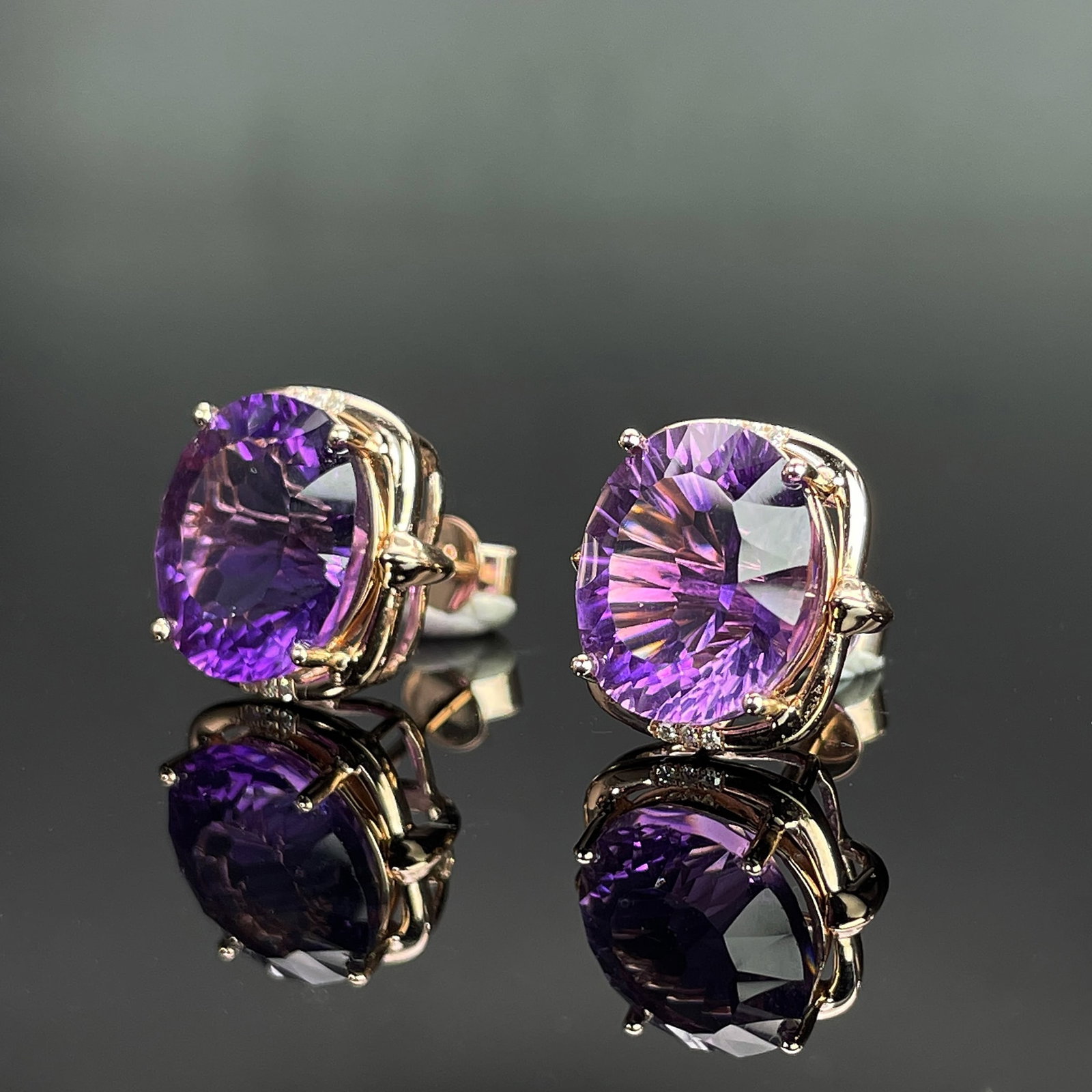 14k Gold 9.17 Ctw Natural Amethyst & Diamond Earrings - 2