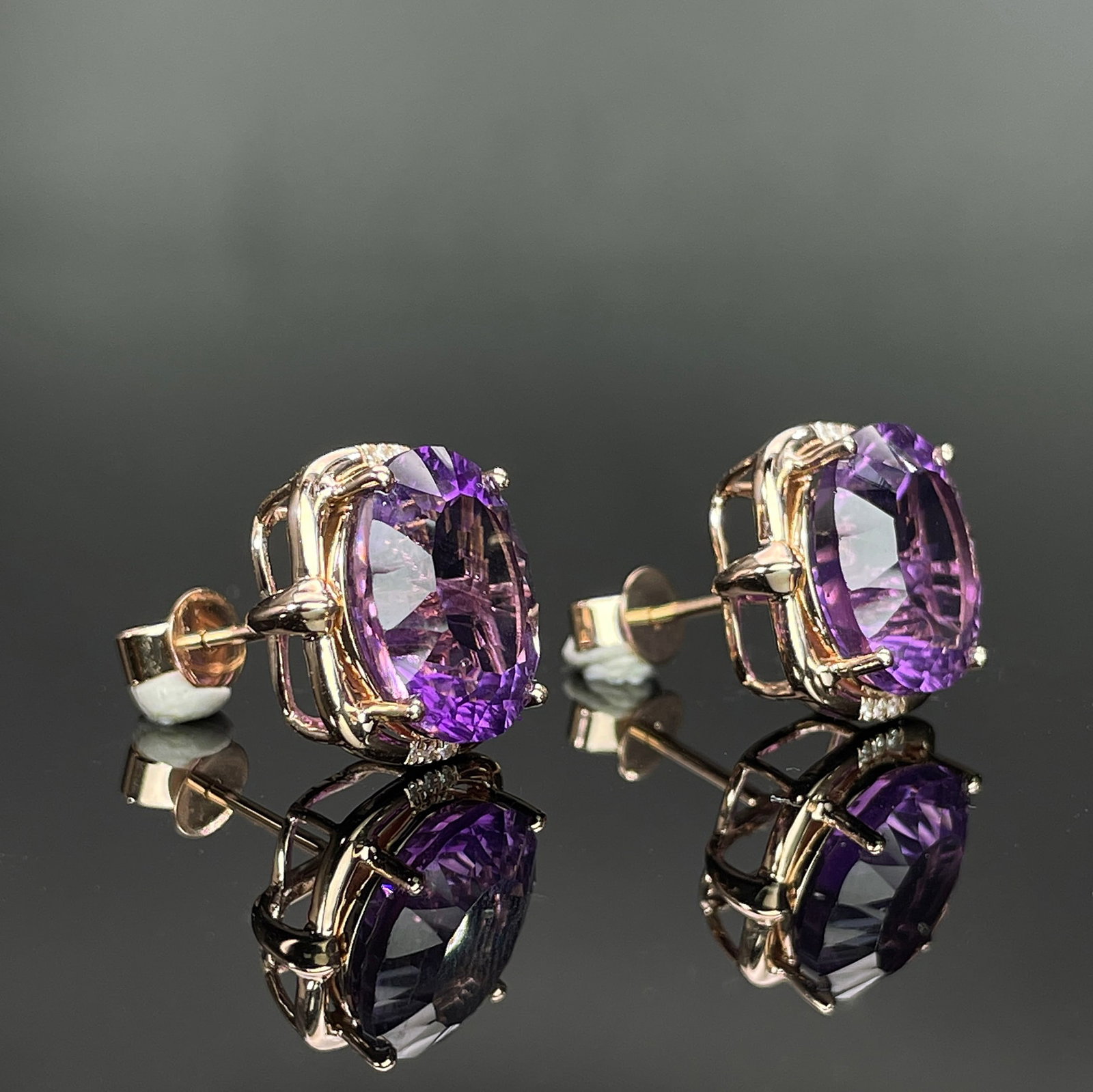 14k Gold 9.17 Ctw Natural Amethyst & Diamond Earrings - 3
