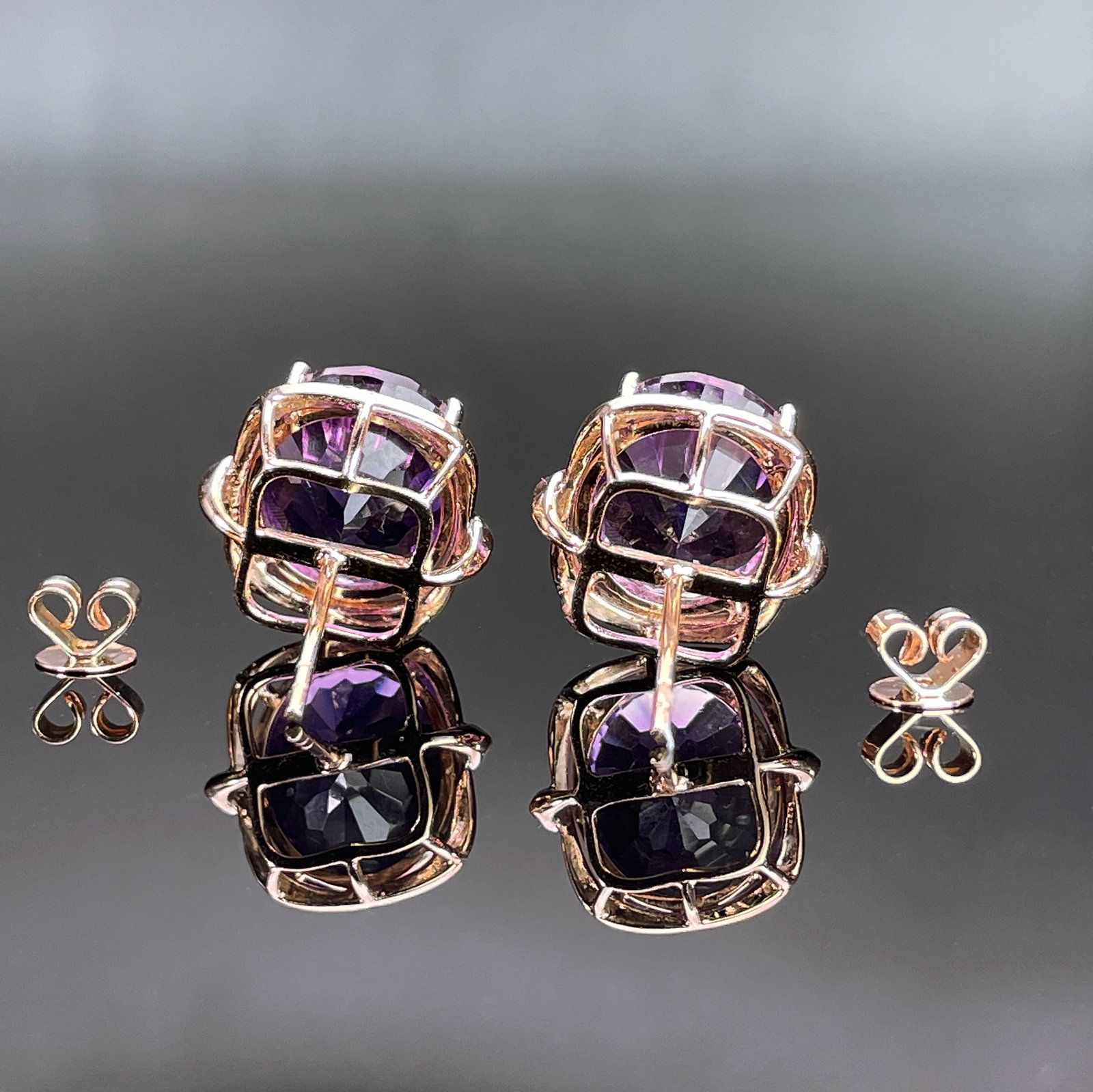 14k Gold 9.17 Ctw Natural Amethyst & Diamond Earrings - 4