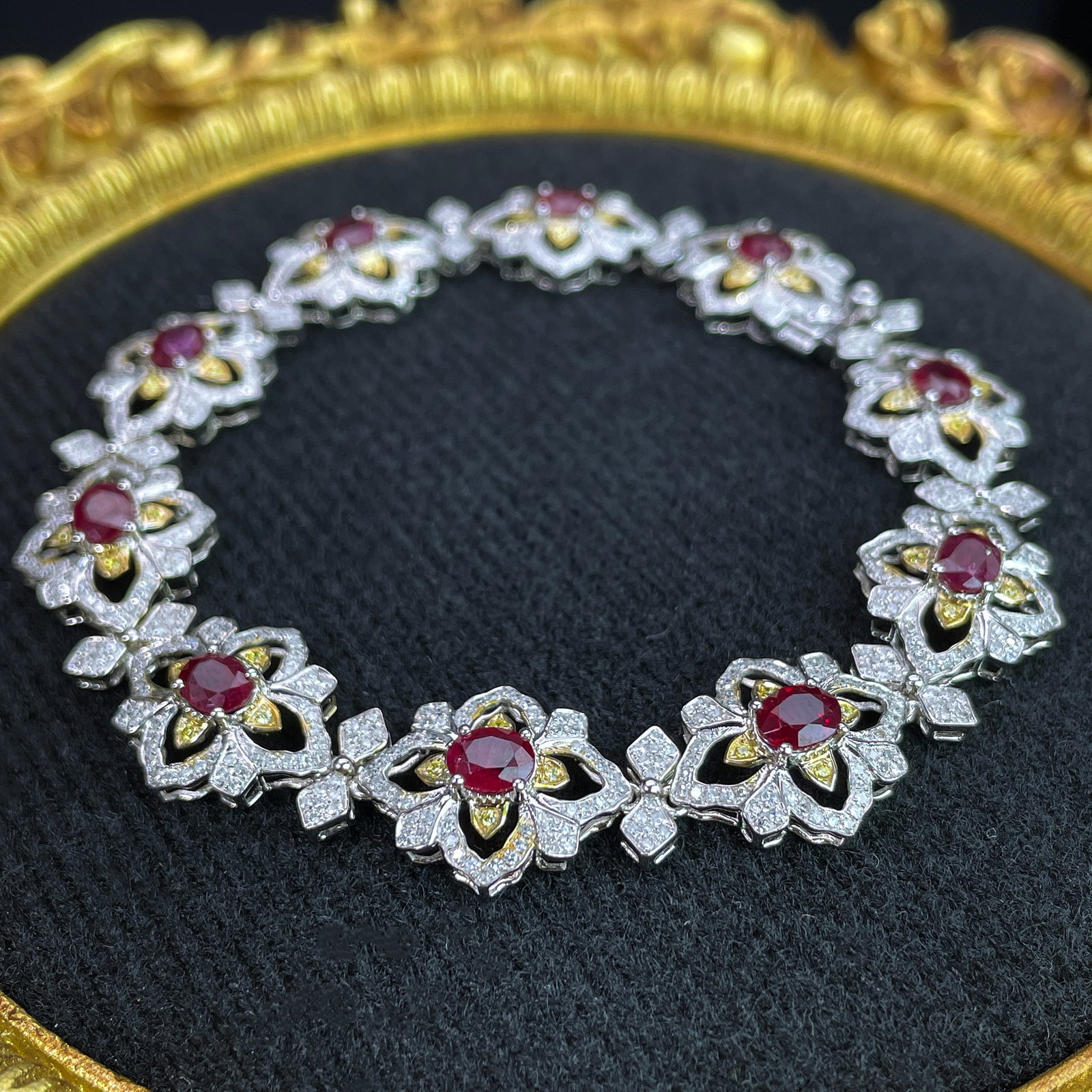 14k Gold 8.84 Ctw Natural Ruby & Diamond Bracelet - 4