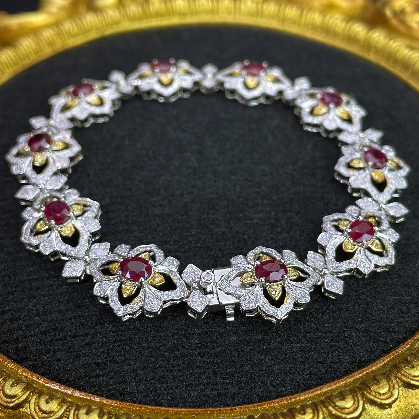 14k Gold 8.84 Ctw Natural Ruby & Diamond Bracelet - 5