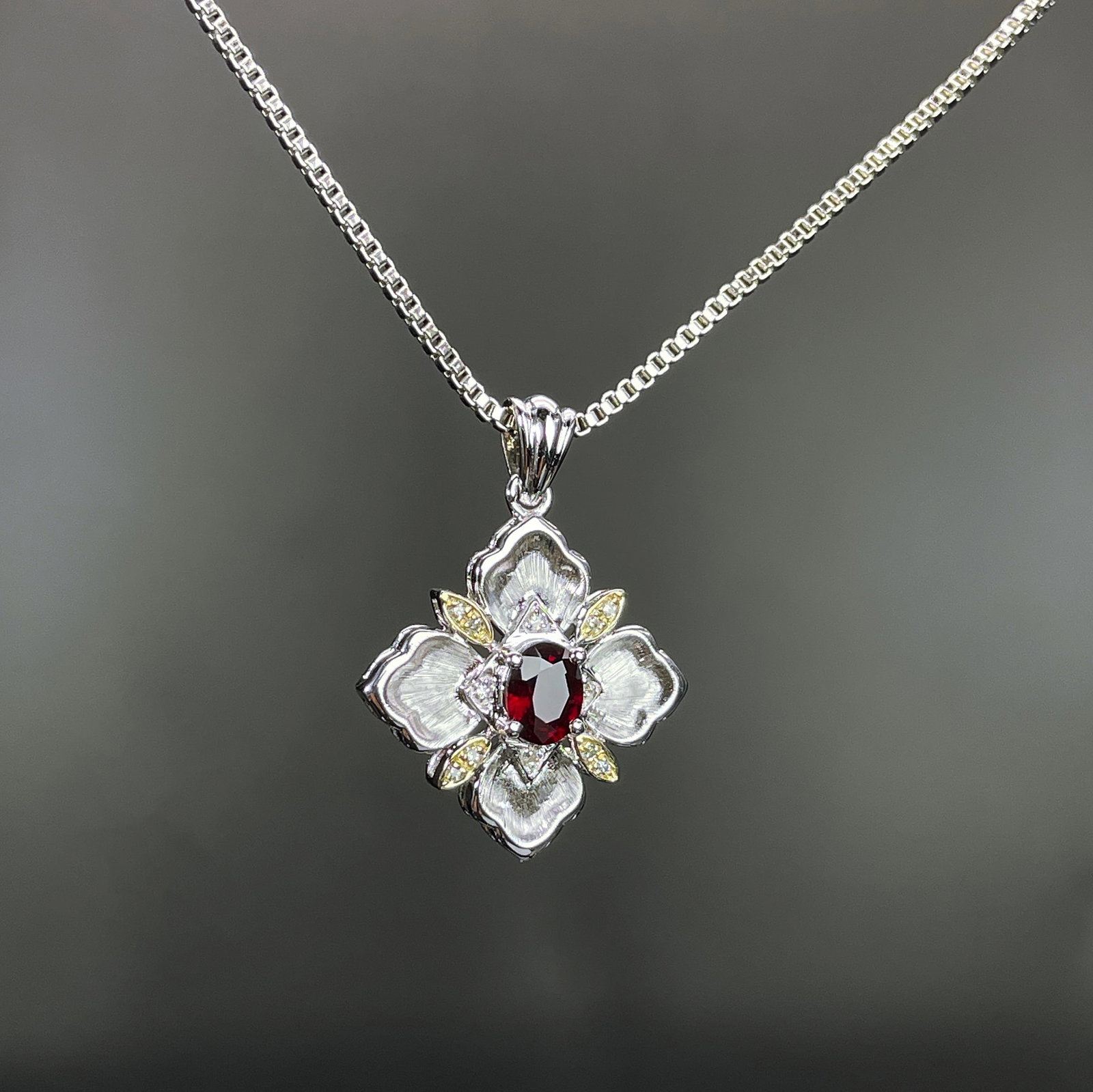 14k Gold 0.33 Ctw Natural Ruby & Diamond Pendant( Without Chain ) - 3