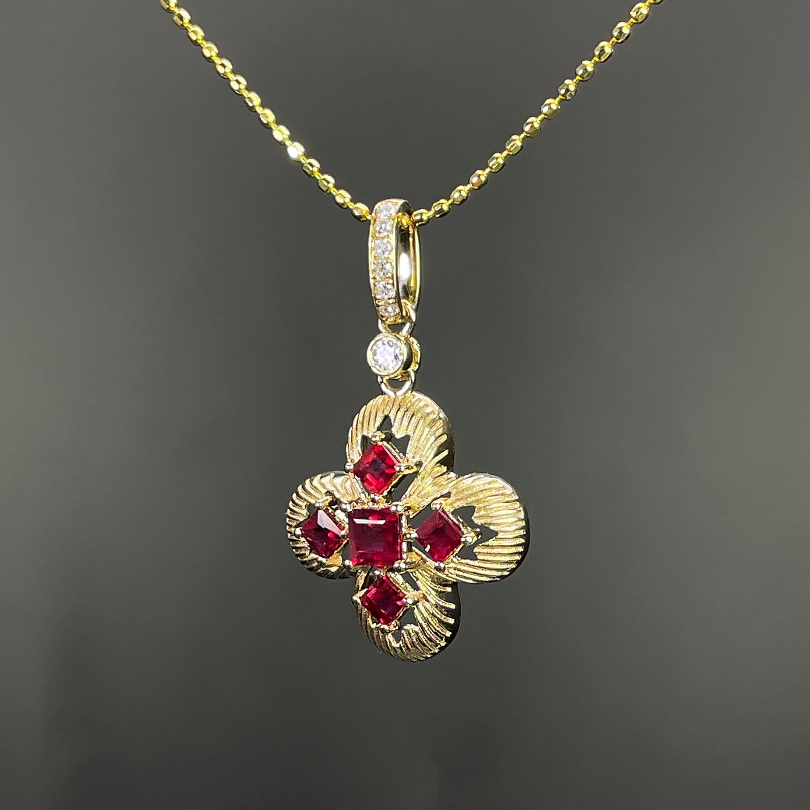 14k Gold 0.43 Ctw Natural Ruby & Diamond Pendant( Without Chain ) - 2