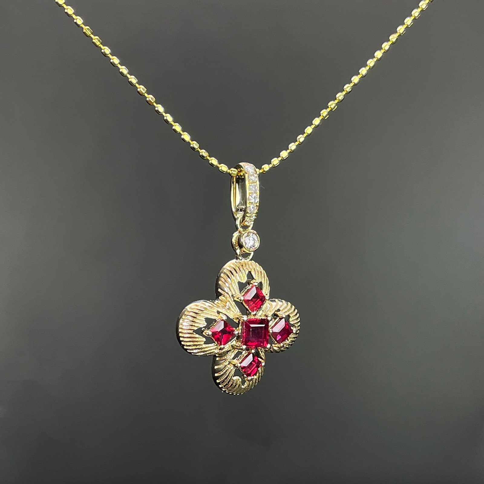 14k Gold 0.43 Ctw Natural Ruby & Diamond Pendant( Without Chain ) - 3