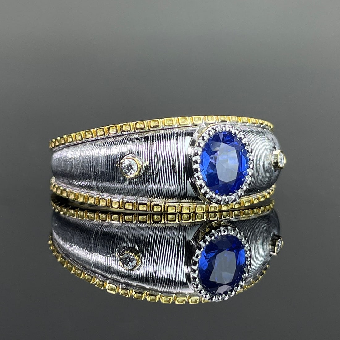 14k Gold 0.49 Ctw Natural Sapphire & Diamond Ring - 3