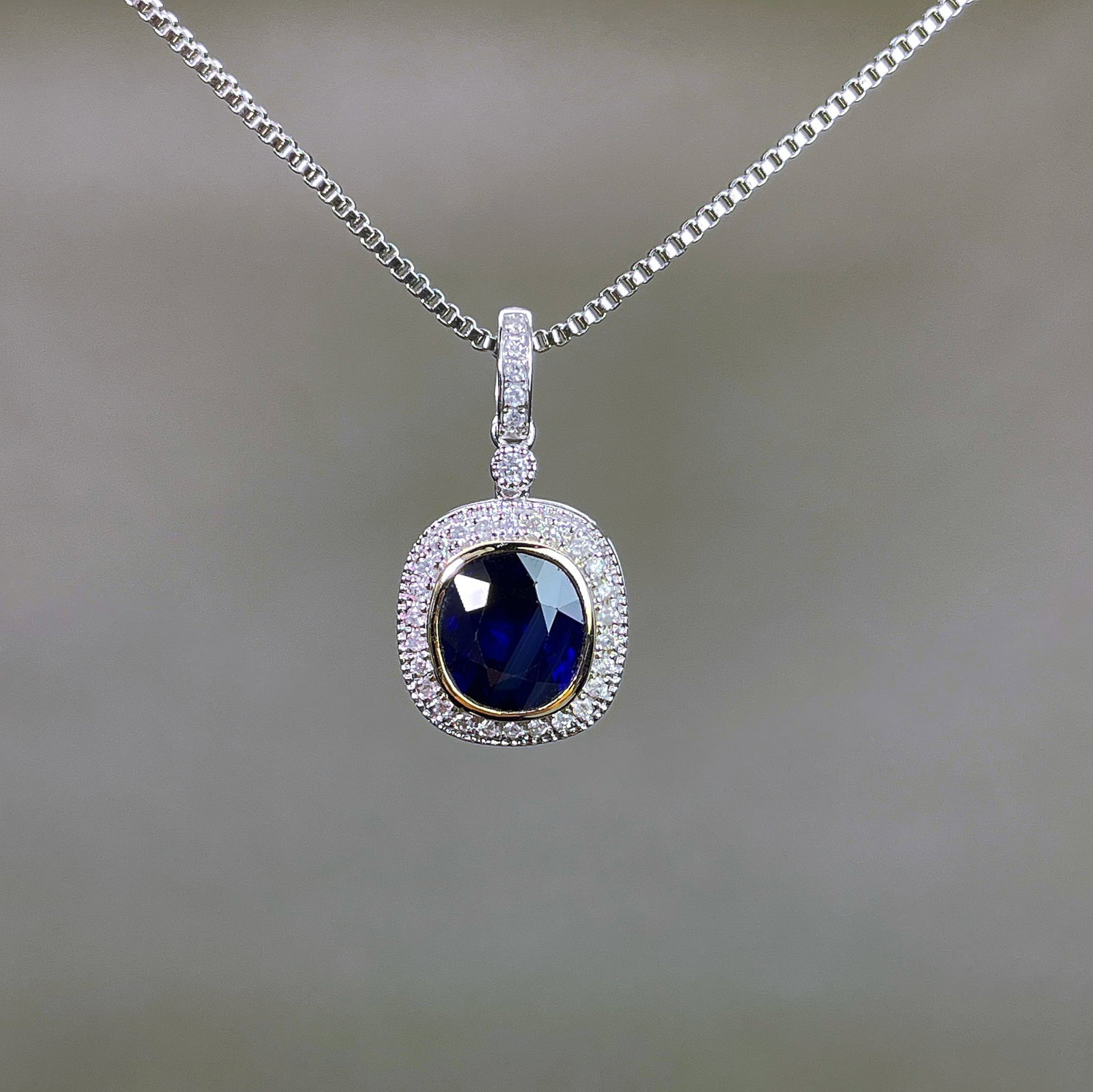 14k Gold 2.33 Ctw Natural Sapphire & Diamond Pendant( Without Chain ): Ref:231168031 // gold content:14k gold // main gemstone:sapphire // shape:oval // carat weight:2. 1ct // color:blue // treatment:natural // // adjacent gemstone 2 : diamond // shape:round // carat