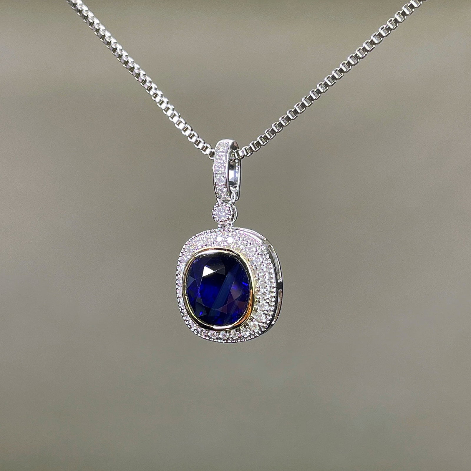 14k Gold 2.33 Ctw Natural Sapphire & Diamond Pendant( Without Chain ) - 2