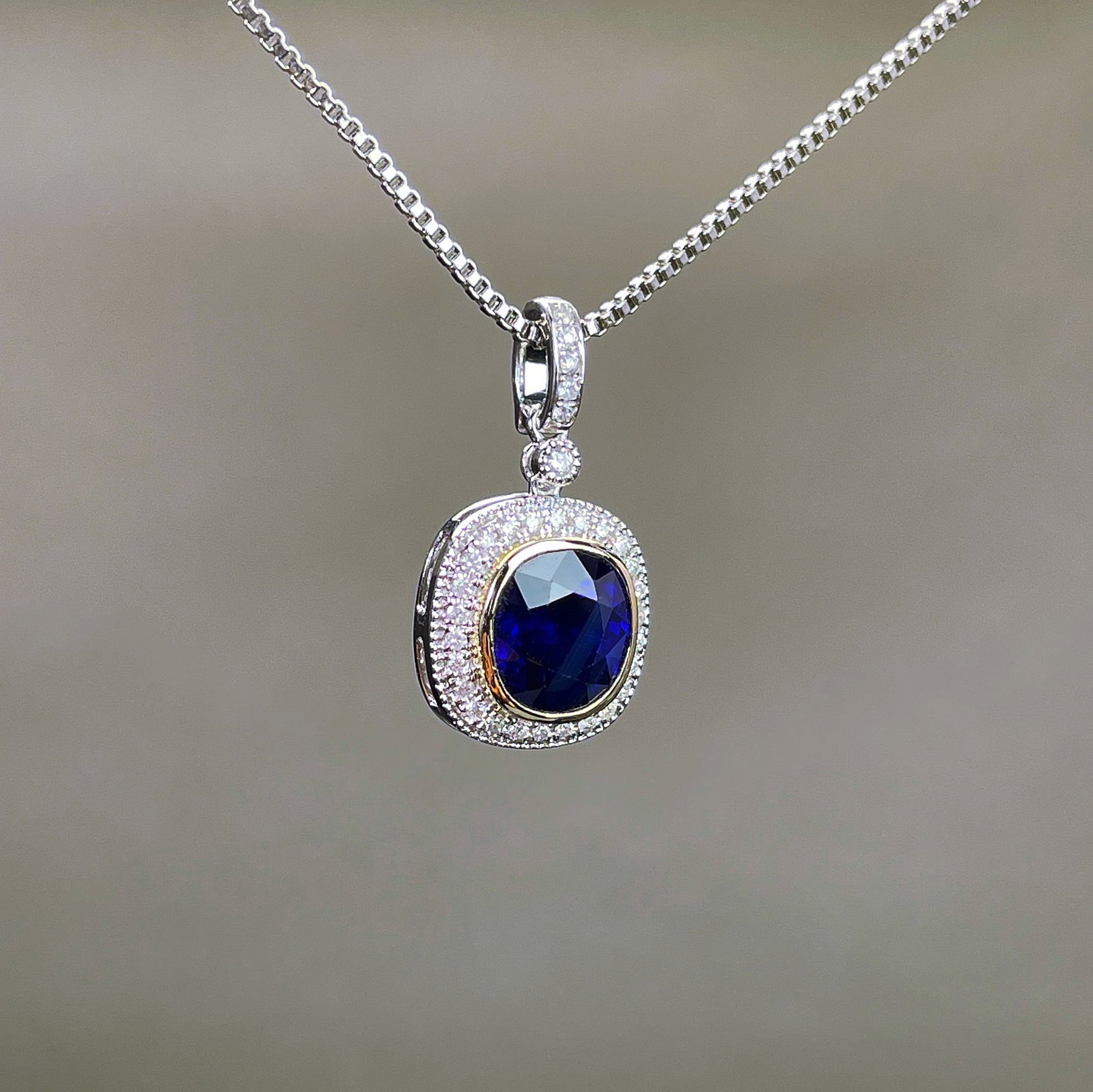 14k Gold 2.33 Ctw Natural Sapphire & Diamond Pendant( Without Chain ) - 3
