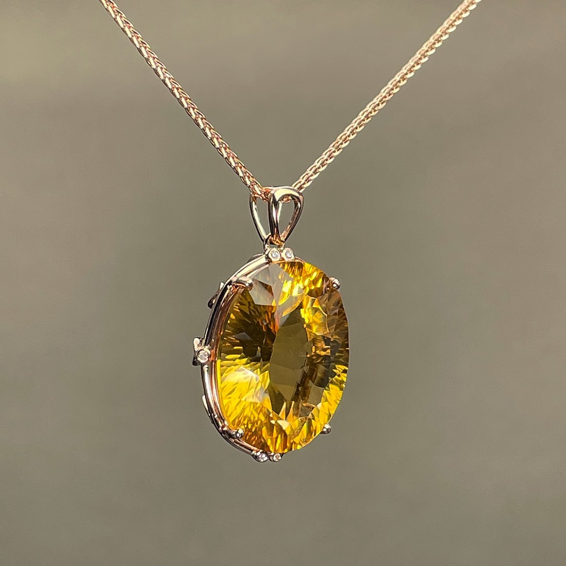 14k Gold 15.02 Ctw Natural Citrine & Diamond Pendant( Without Chain ) - 2