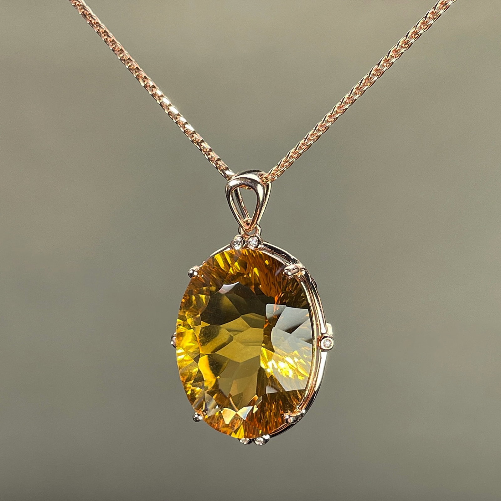 14k Gold 15.02 Ctw Natural Citrine & Diamond Pendant( Without Chain ) - 3
