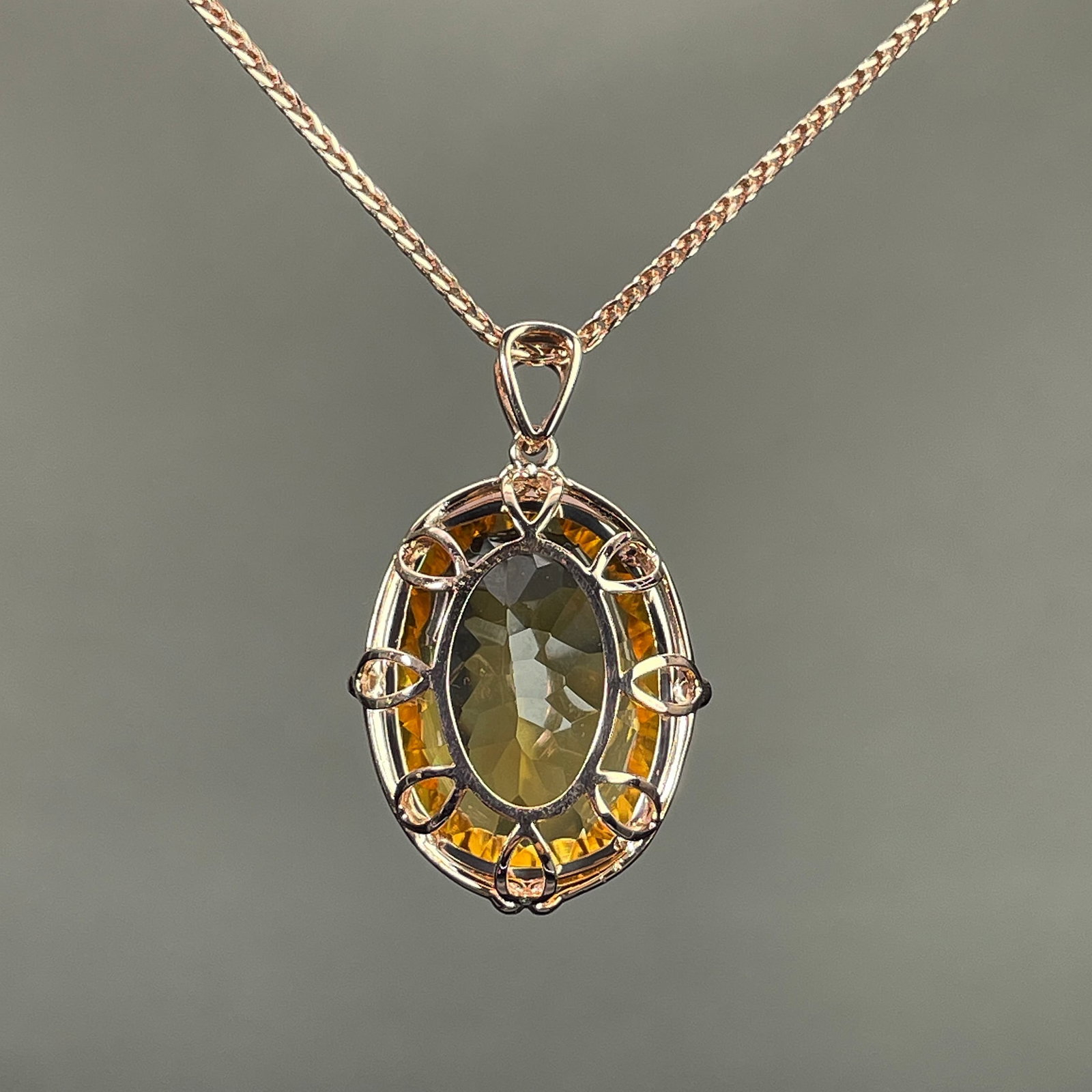 14k Gold 15.02 Ctw Natural Citrine & Diamond Pendant( Without Chain ) - 4
