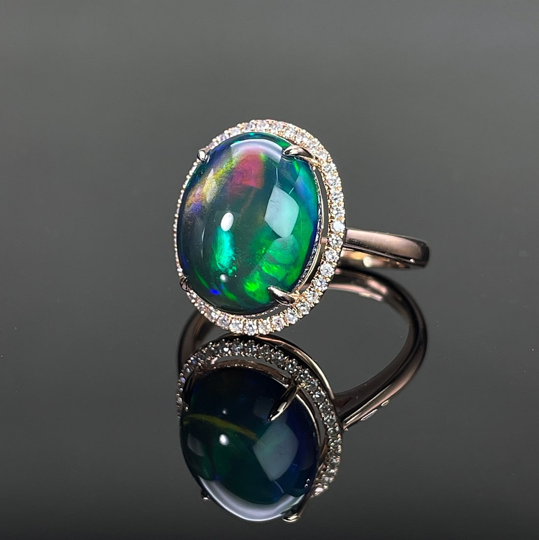 14k Gold 3.7 Ctw Natural Opal & Diamond Ring - 2