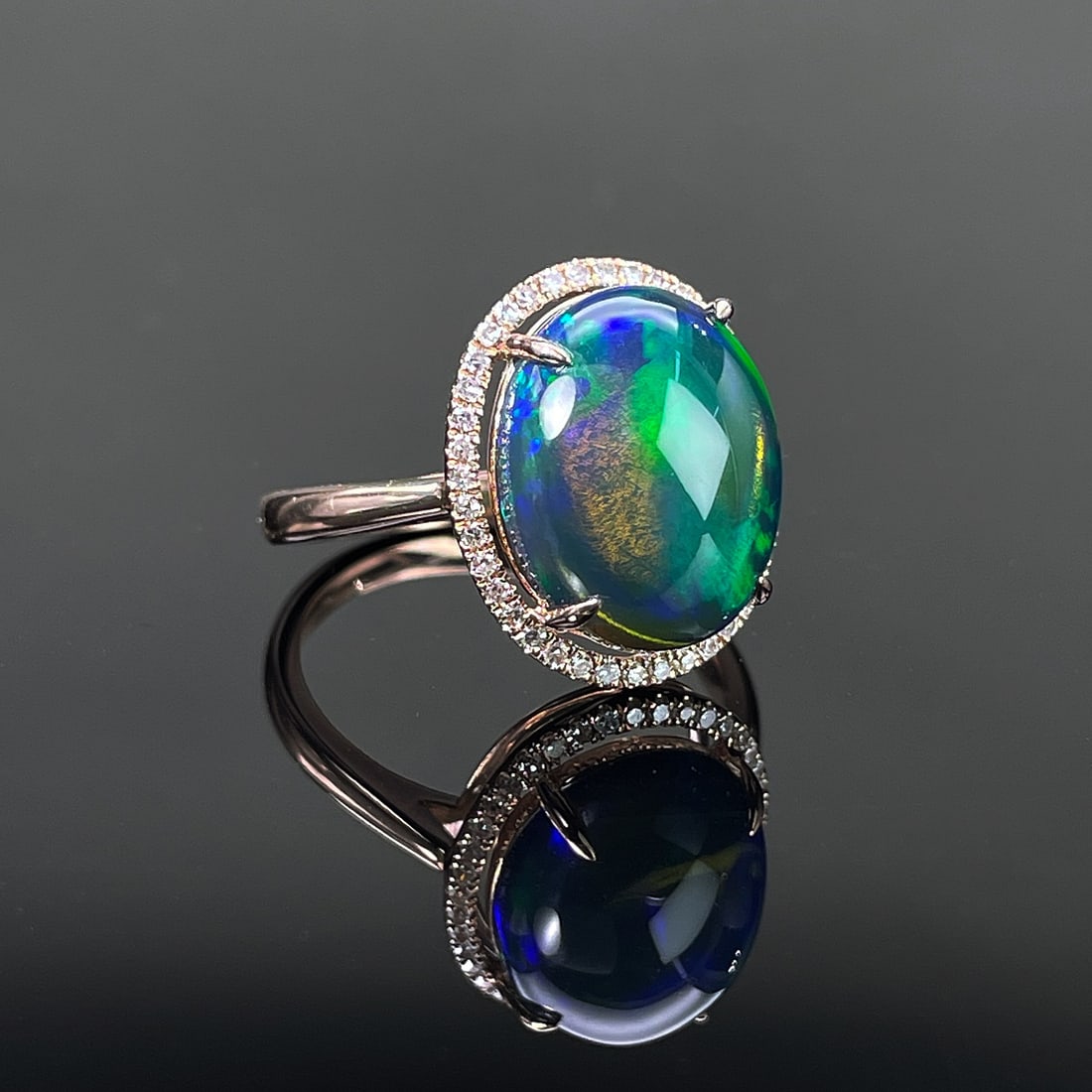 14k Gold 3.7 Ctw Natural Opal & Diamond Ring - 3