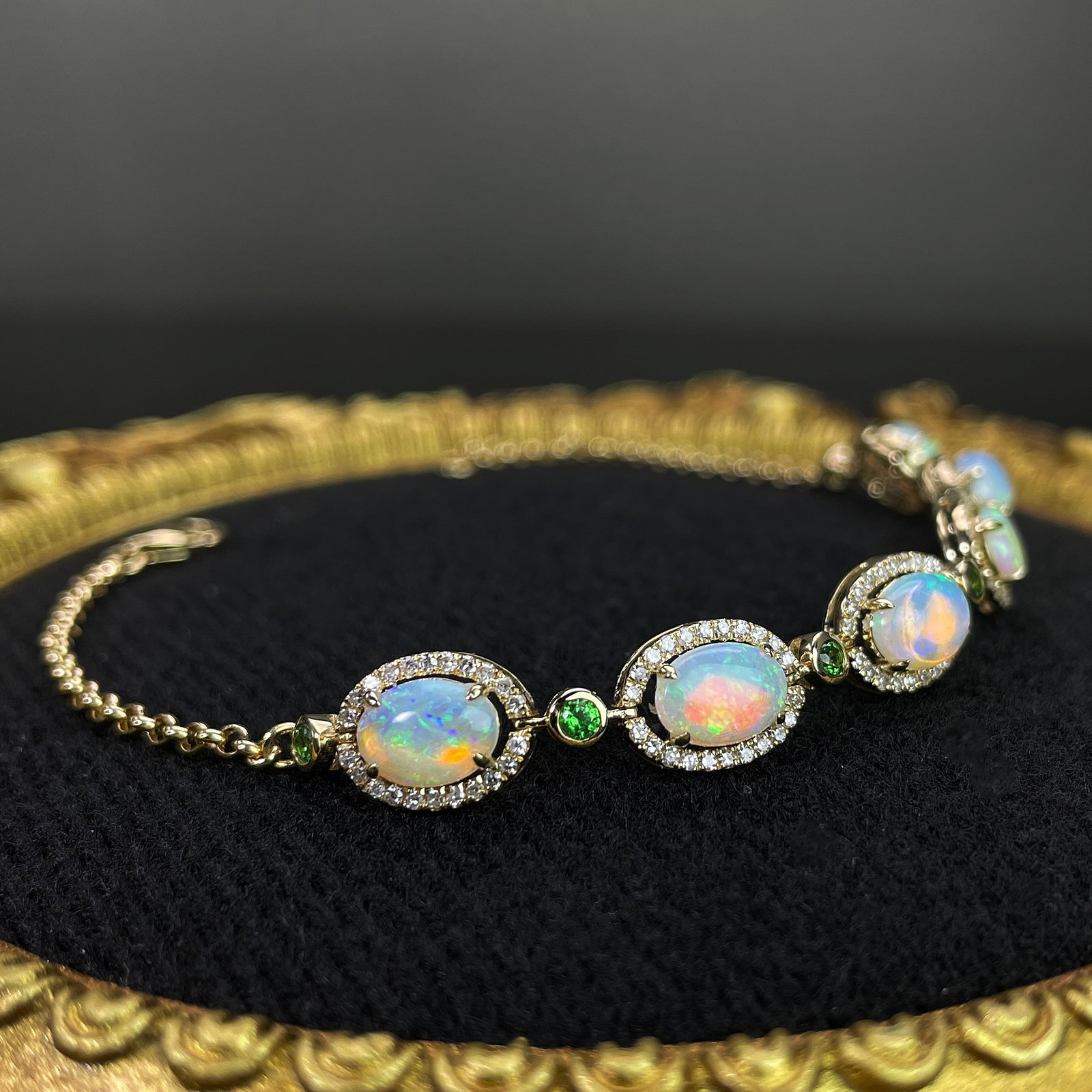 14k Gold 2.86 Ctw Natural Opal & Diamond Bracelet - 2