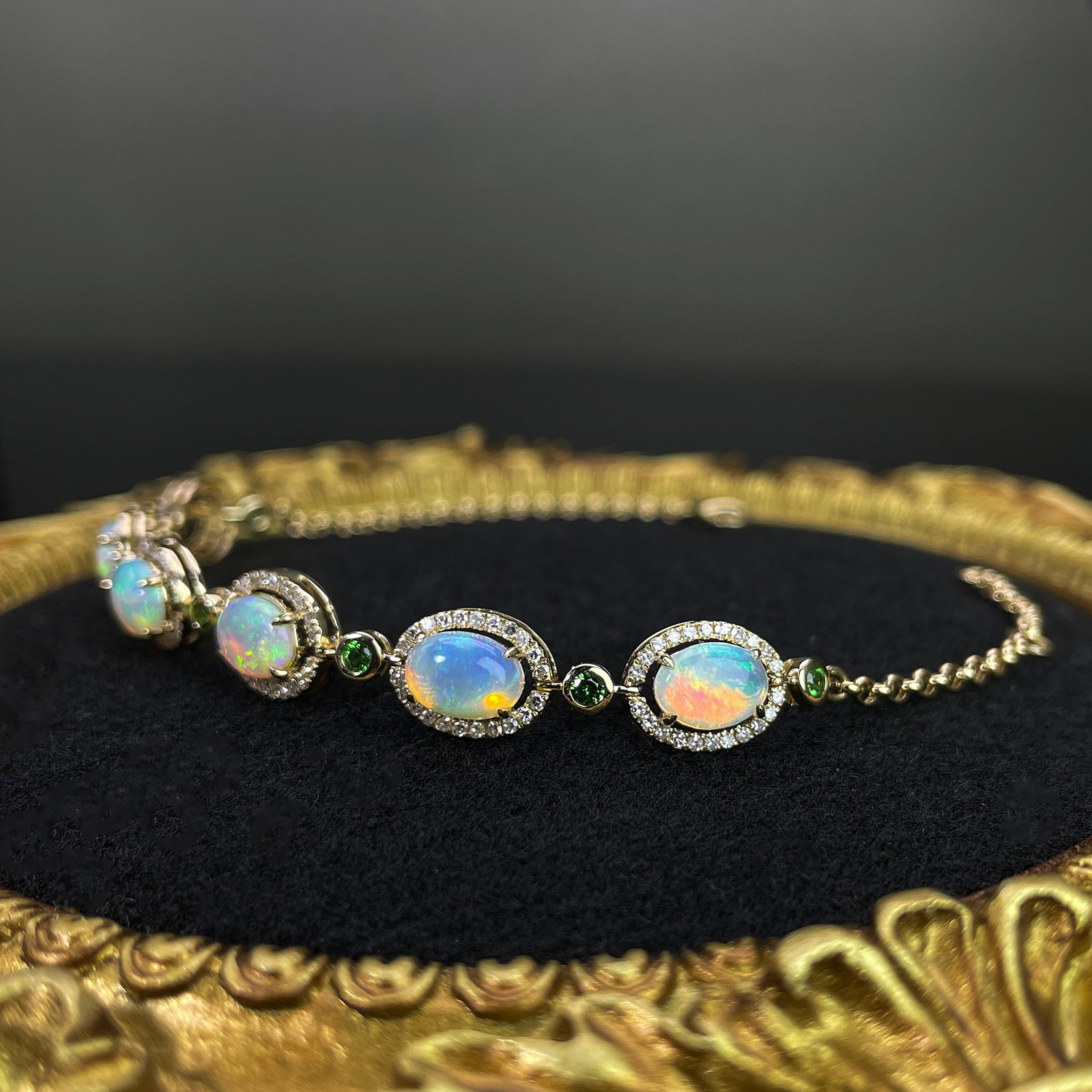 14k Gold 2.86 Ctw Natural Opal & Diamond Bracelet - 3