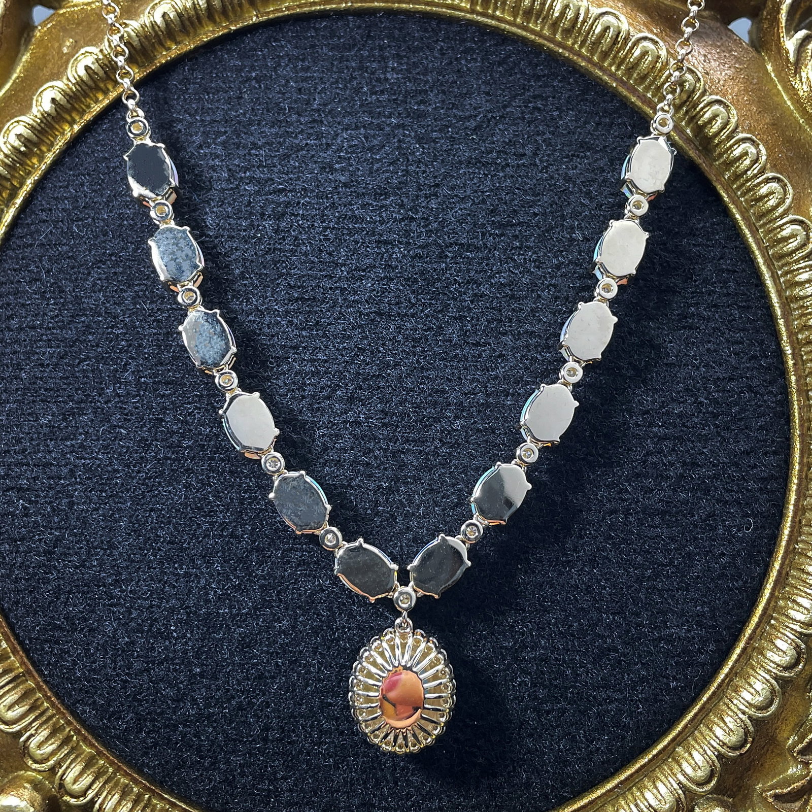 14k Gold 5.84 Ctw Natural Opal & Diamond Necklace - 4