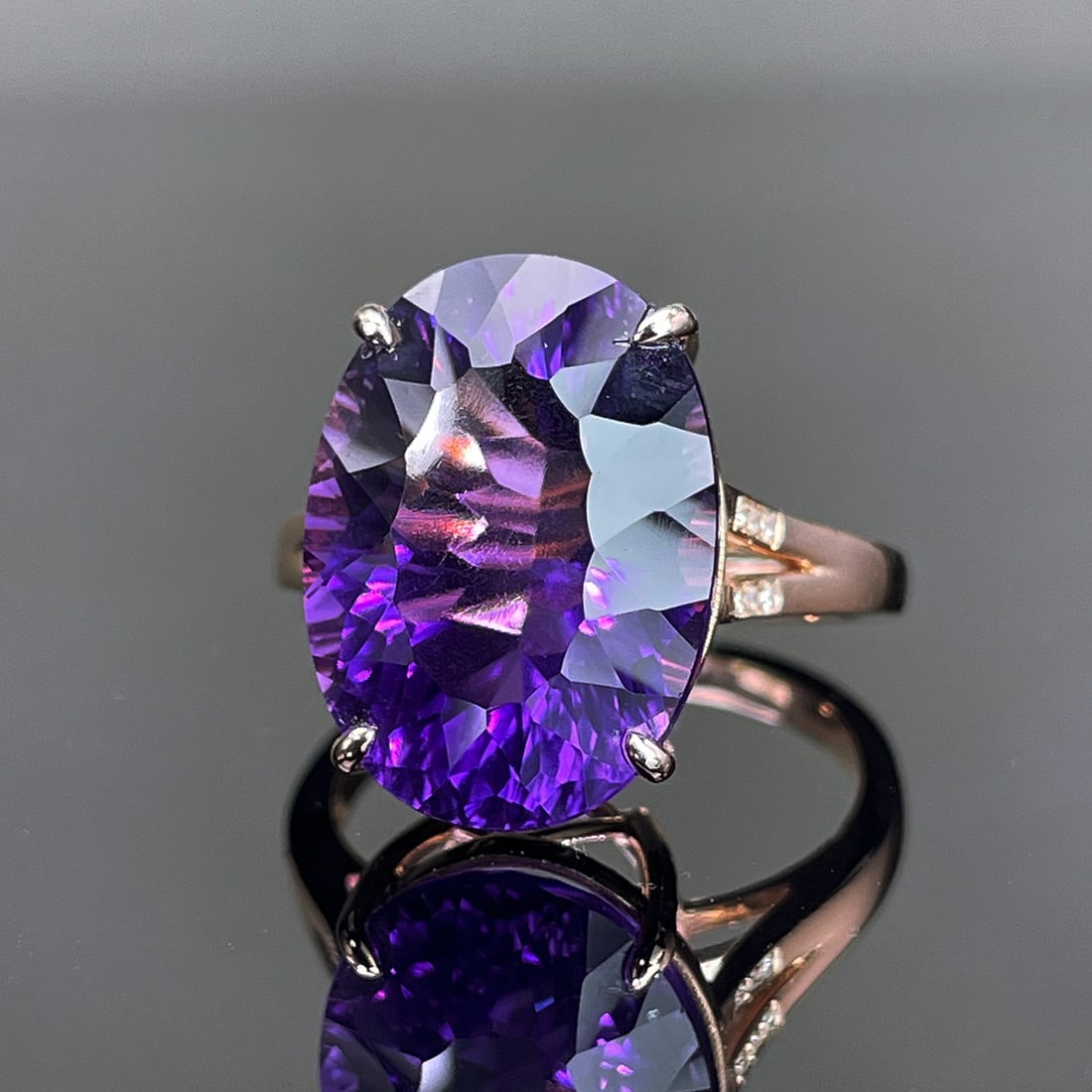 14k Gold 12.24 Ctw Natural Amethyst & Diamond Ring - 2