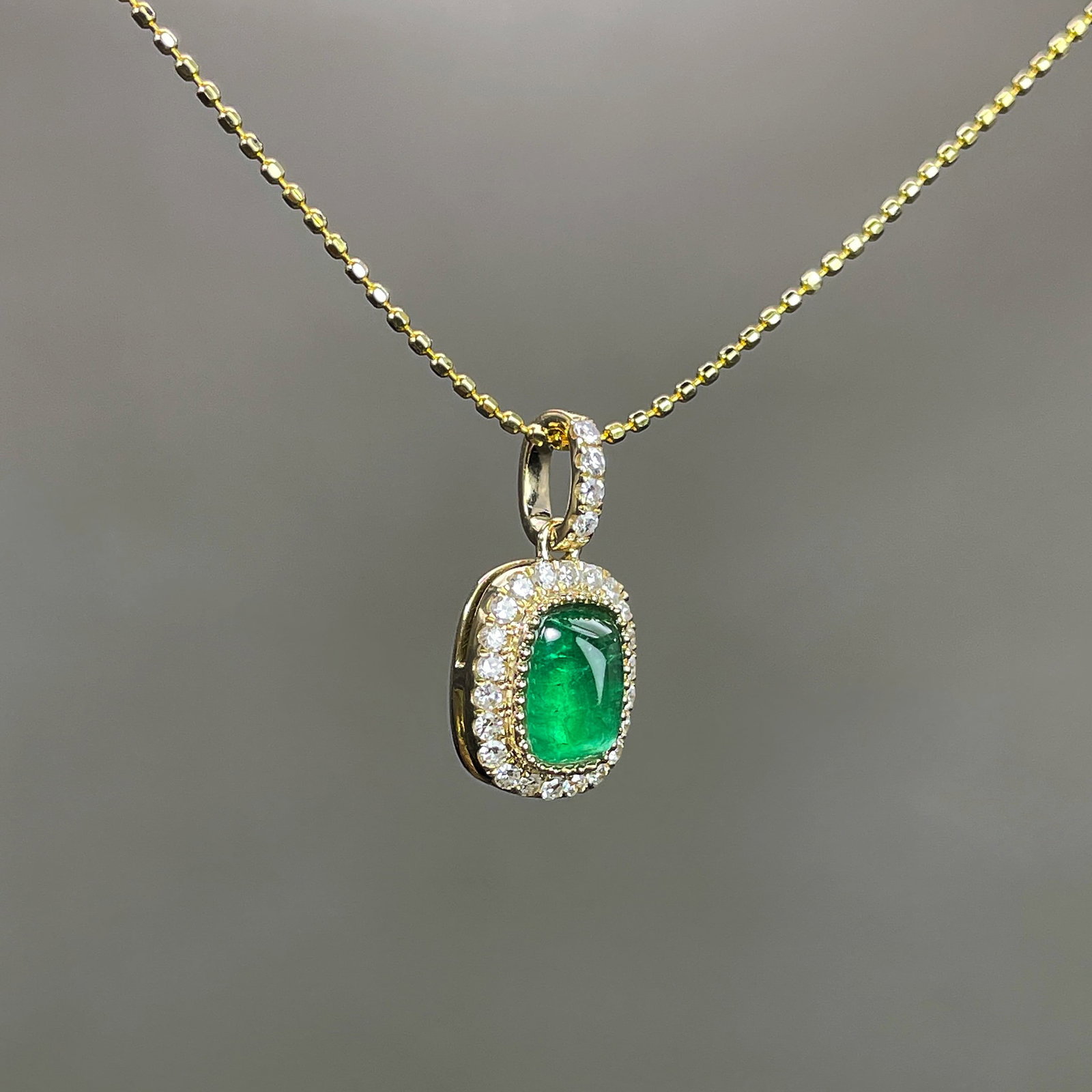14k Gold 0.84 Ctw Natural Emerald & Diamond Pendant( Without Chain ) - 3