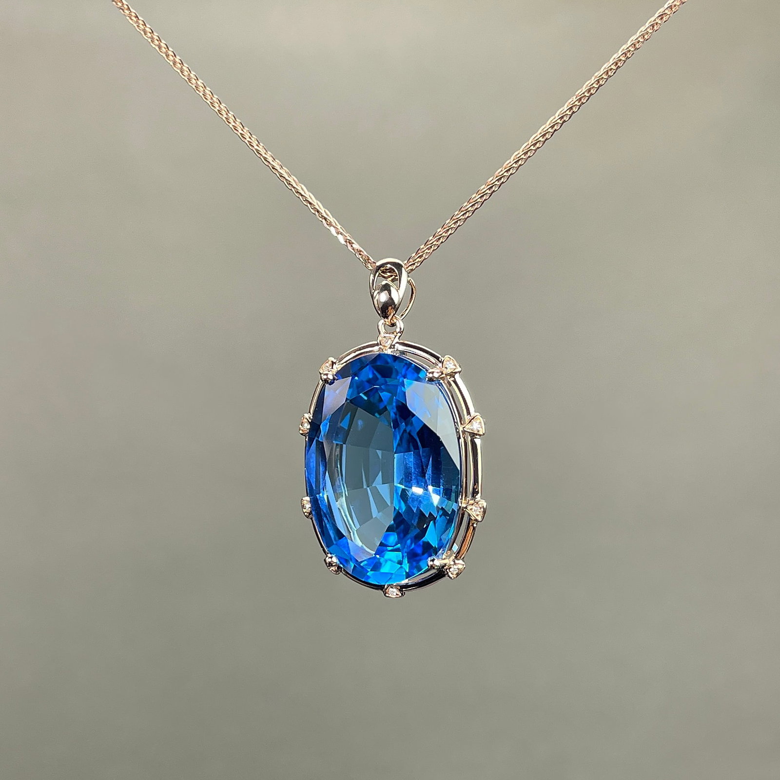 14k Gold 23.43 Ctw Natural Topaz & Diamond Pendant( Without Chain ) - 2