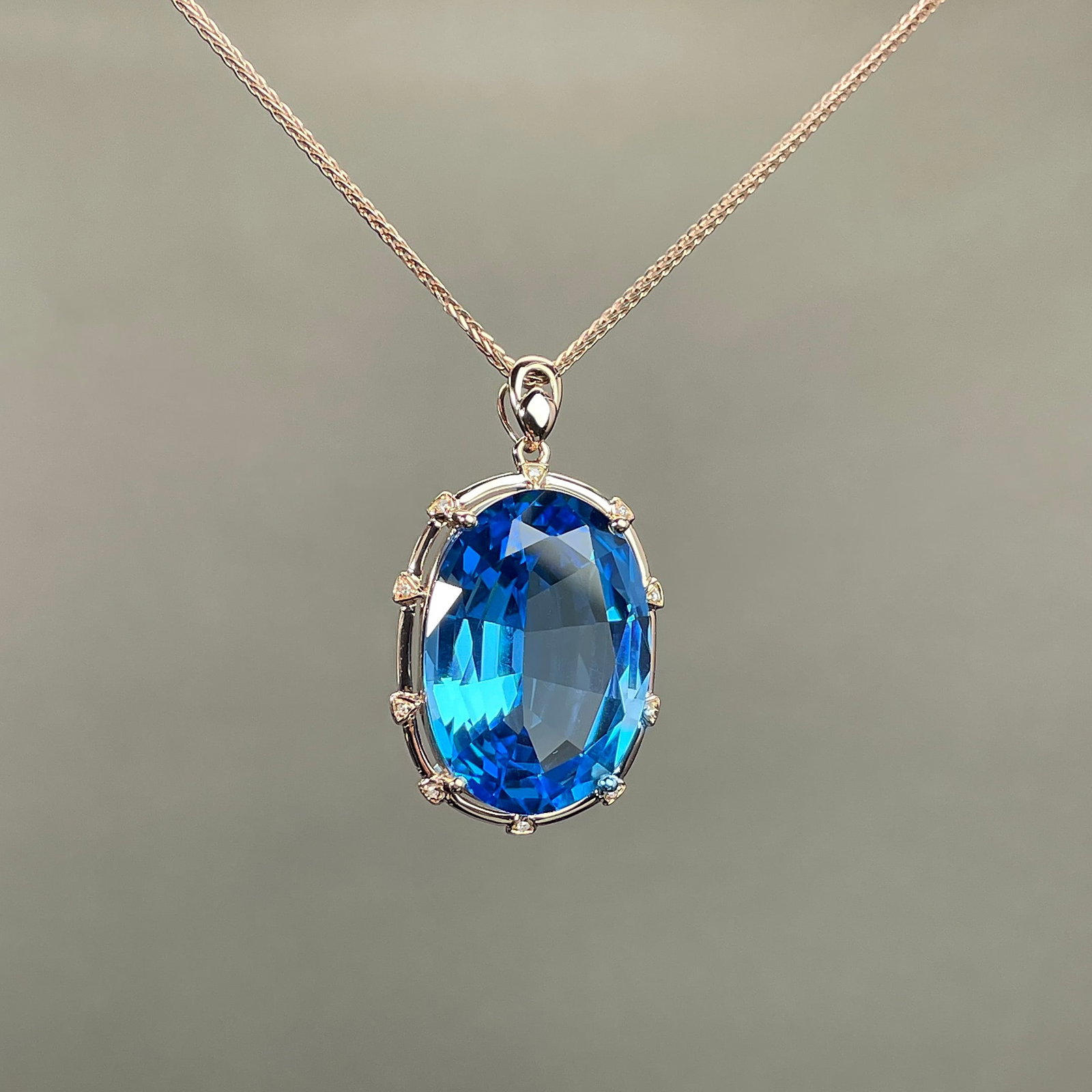 14k Gold 23.43 Ctw Natural Topaz & Diamond Pendant( Without Chain ) - 3