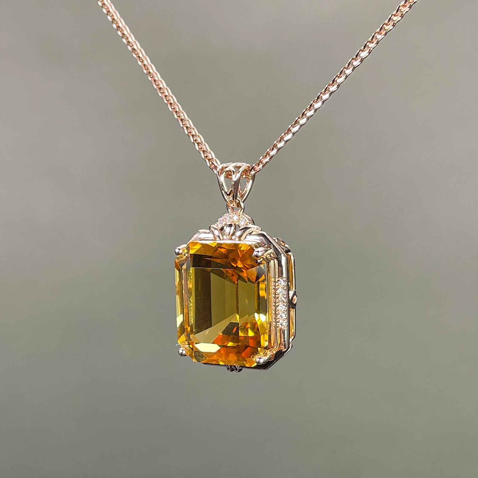 14k Gold 10.00 Ctw Natural Citrine & Diamond Pendant( Without Chain ) - 2