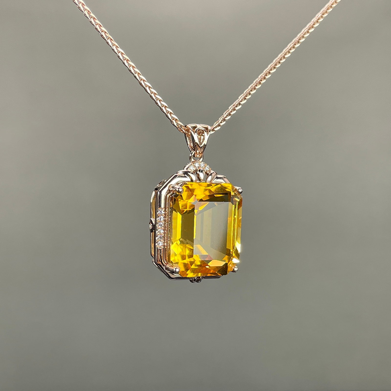 14k Gold 10.00 Ctw Natural Citrine & Diamond Pendant( Without Chain ) - 3