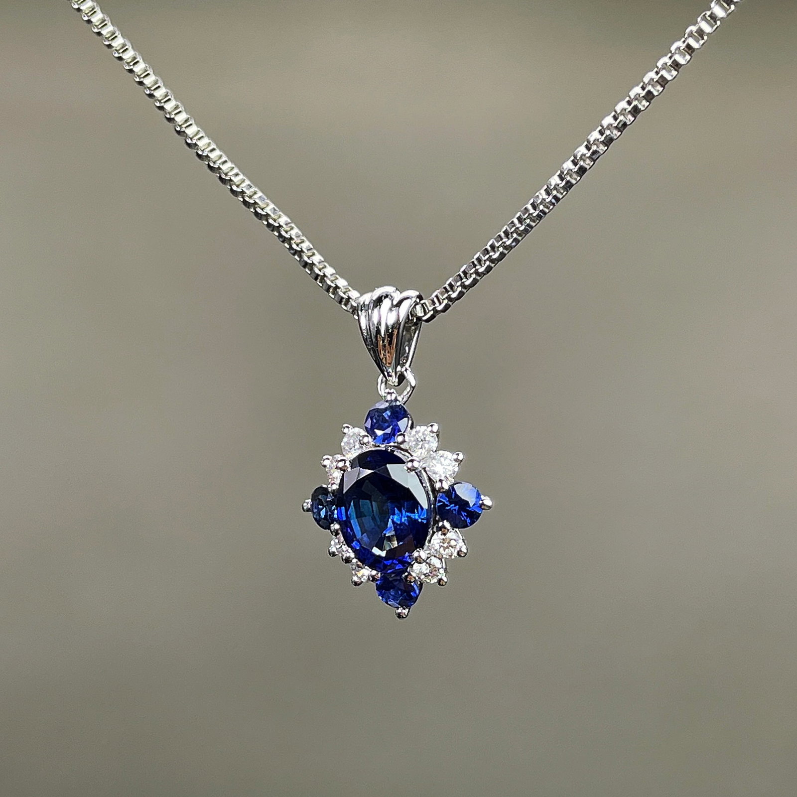 14k Gold 1.18 Ctw Natural Sapphire & Diamond Pendant( Without Chain ) - 2