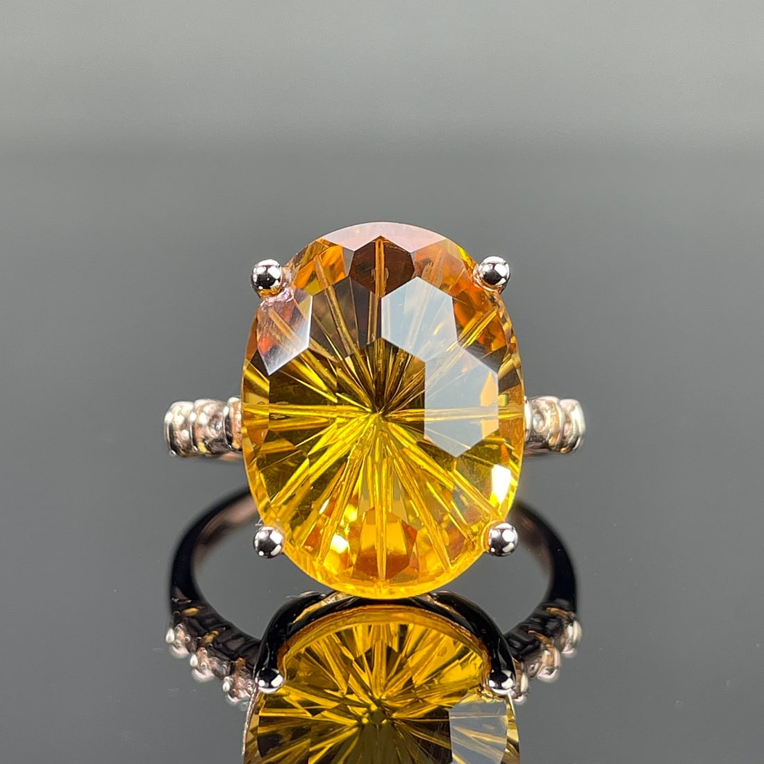 14k Gold 6.52 Ctw Natural Citrine & Diamond Ring: Ref:231168066 // gold content:14k gold // ring size:7. 25us // // main gemstone:citrine // shape:oval // carat weight:6. 5ct // color:yellow // treatment:natural // // adjacent gemstone 2 : diamond