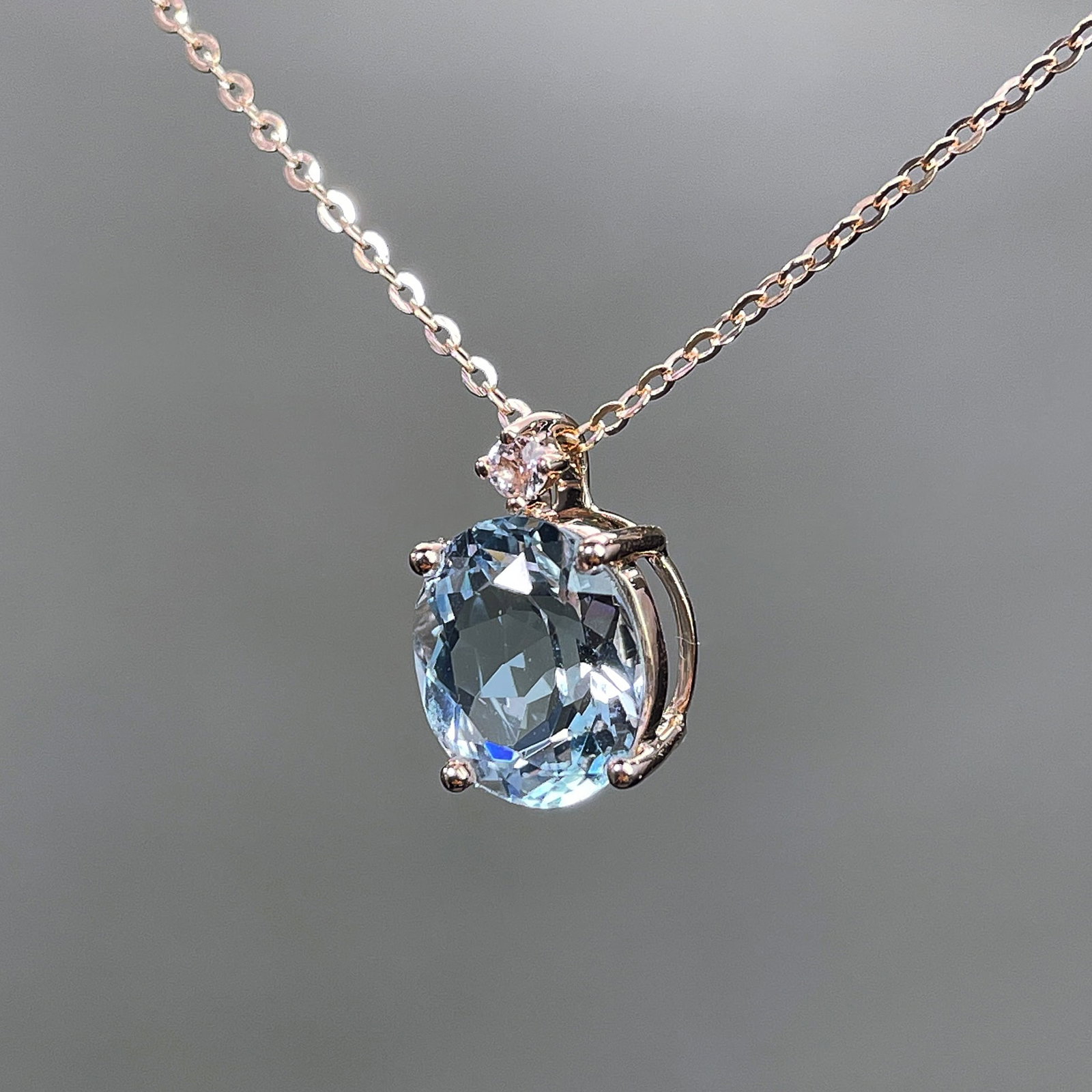 14k Gold 2.05 Ct Natural Aquamarine & Sapphire Necklace - 2
