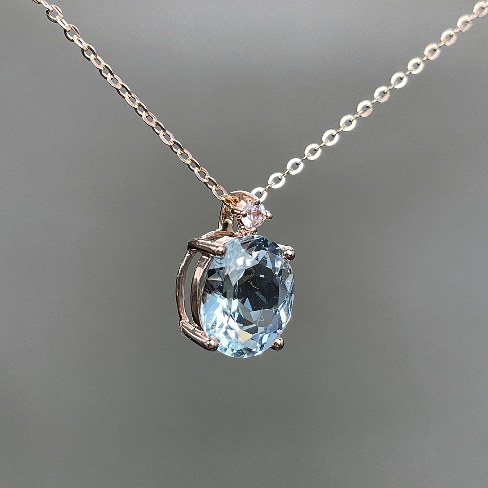 14k Gold 2.05 Ct Natural Aquamarine & Sapphire Necklace - 3