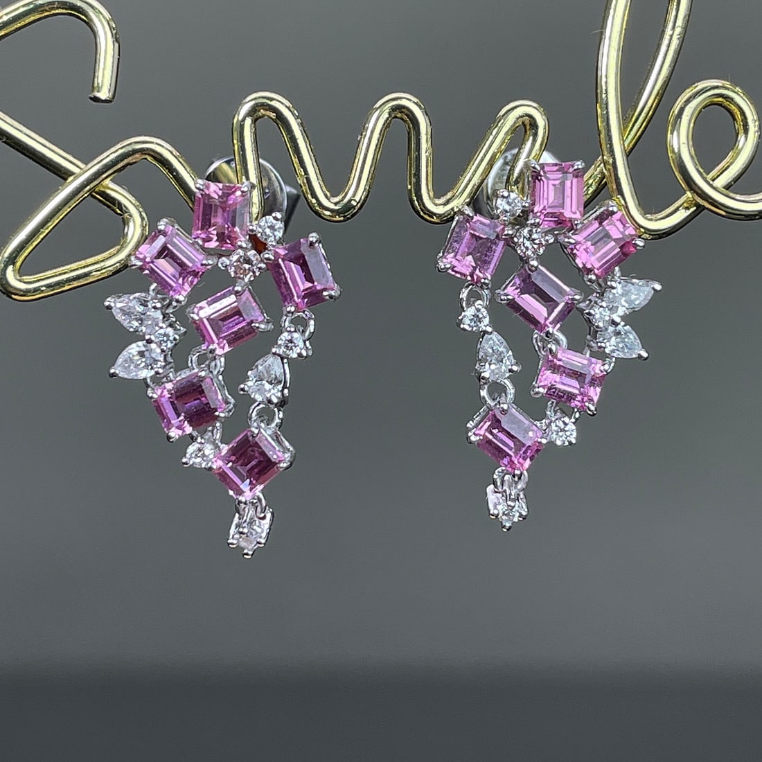 14k Gold 4.02 Ctw Natural Sapphire & Diamond Earrings: Ref:231168069 // gold content:14k gold // main gemstone:sapphire // shape:octagonal // carat weight:3. 72ct // color:pink // treatment:natural // // adjacent gemstone 2 : diamond // shape:multiple //