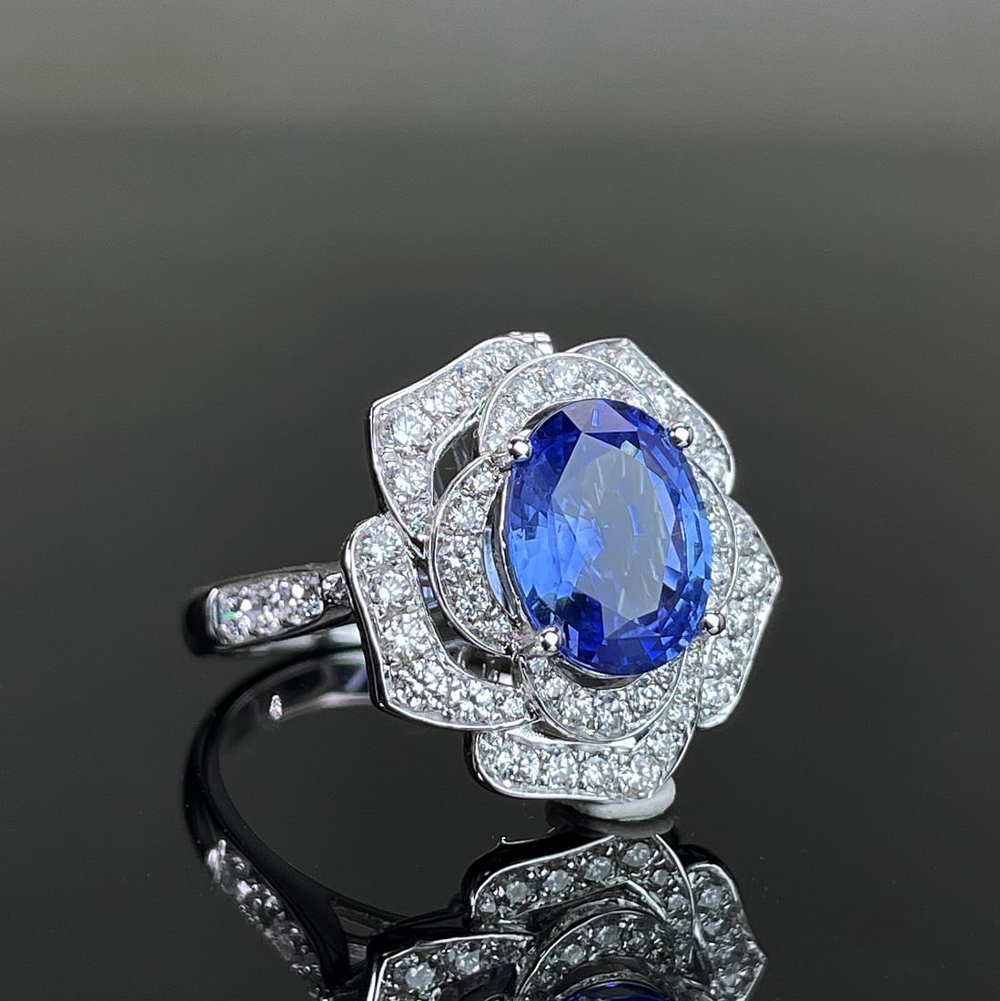14k Gold 4.2 Ctw Natural Sapphire & Diamond & Flowers Ring/pendant( Without Chain ) - 3