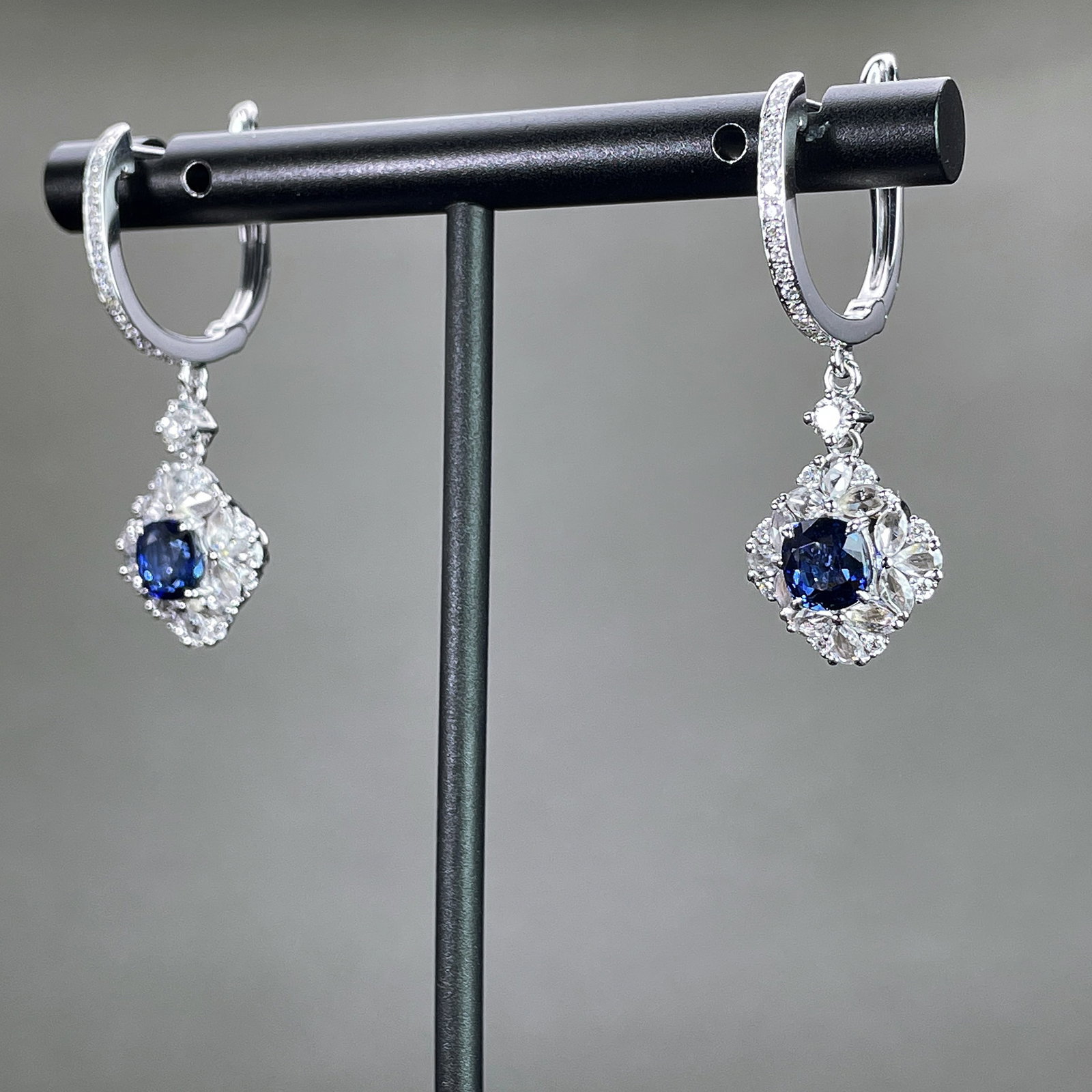 14k Gold 3.14 Ctw Natural Sapphire & Diamond Earrings - 2