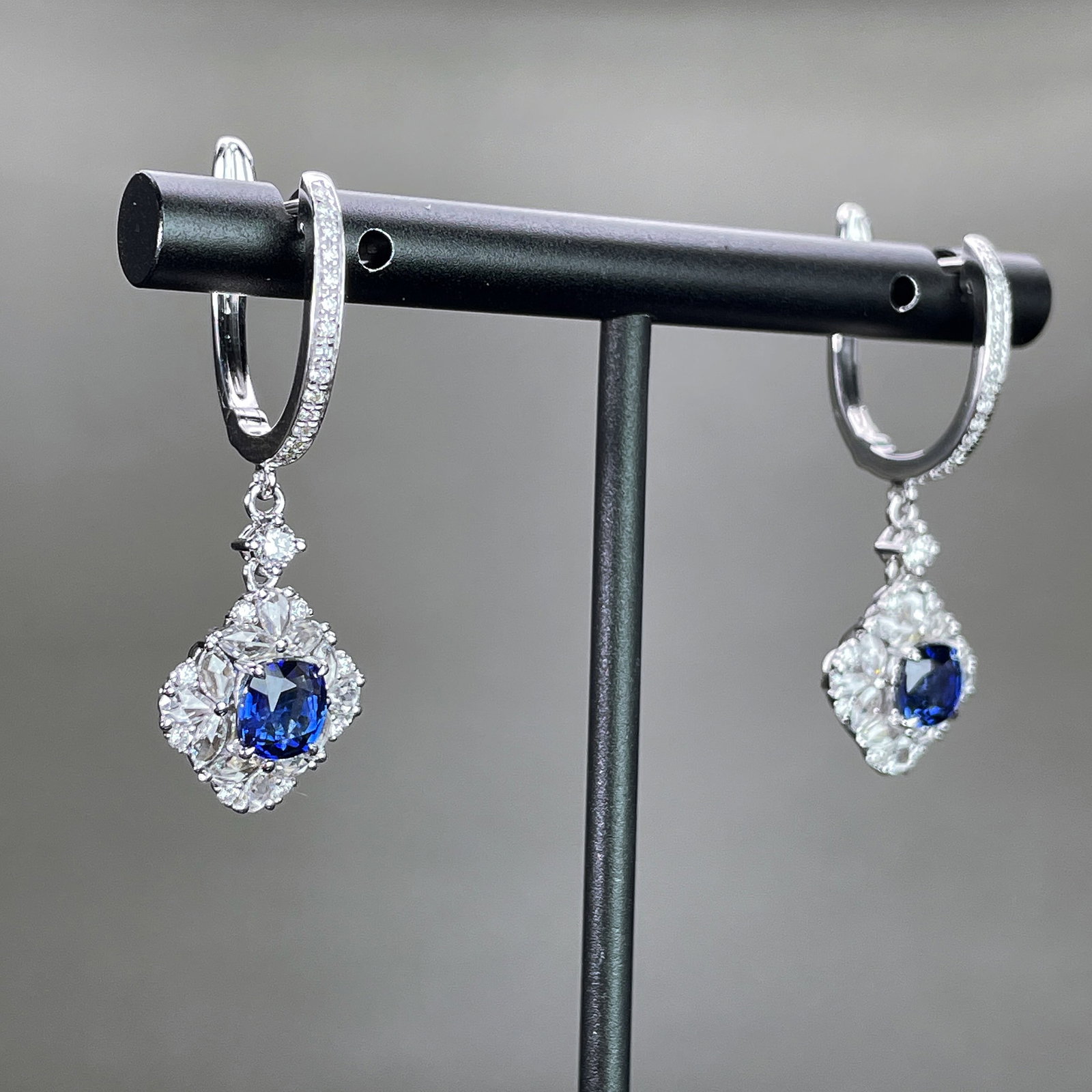 14k Gold 3.14 Ctw Natural Sapphire & Diamond Earrings - 3