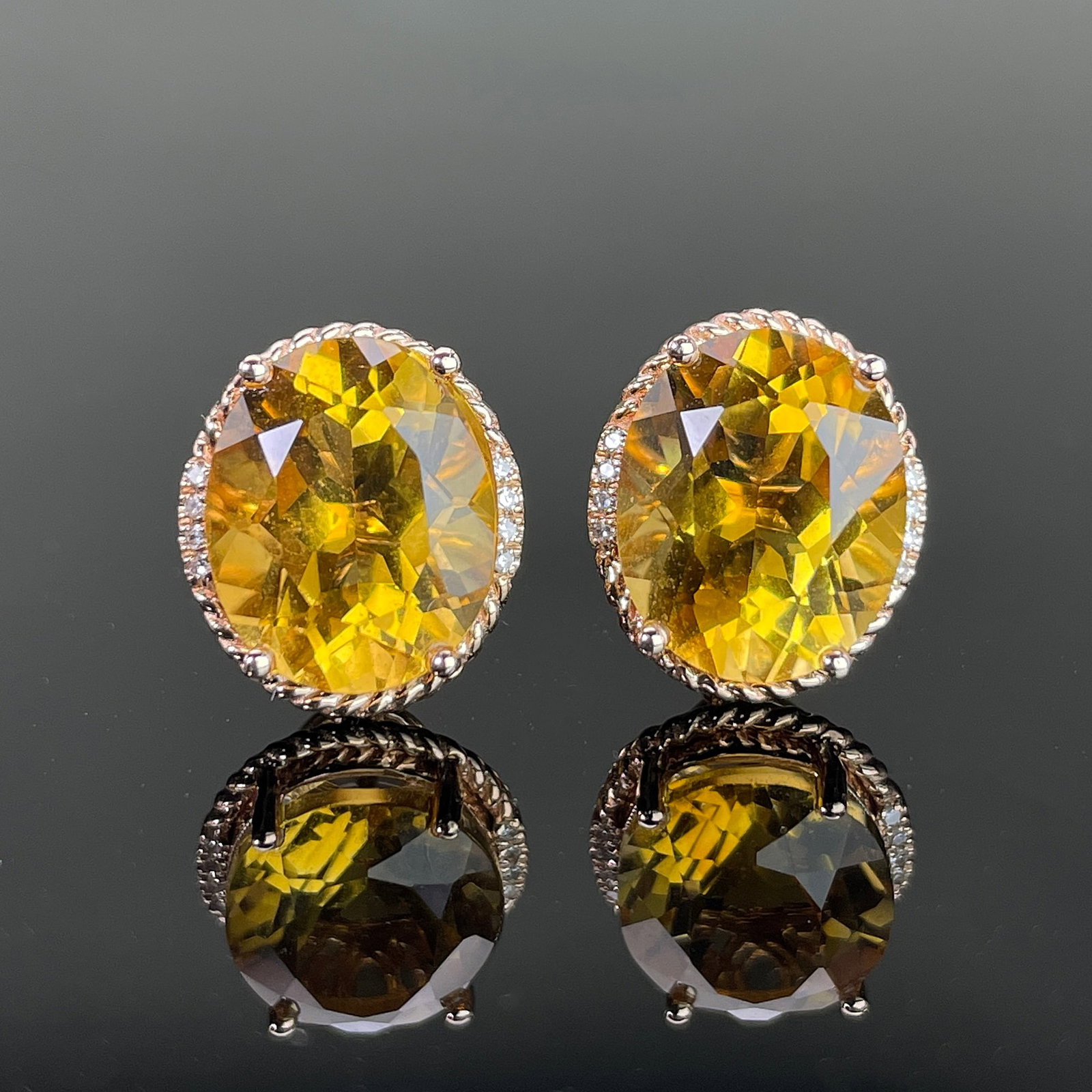 14k Gold 6.35 Ctw Natural Citrine & Diamond Earrings: Ref:231168077 // gold content:14k gold // main gemstone:citrine // shape:oval // carat weight:6. 3ct // color:yellow // treatment:natural // // adjacent gemstone 2 : diamond // shape:round // carat we