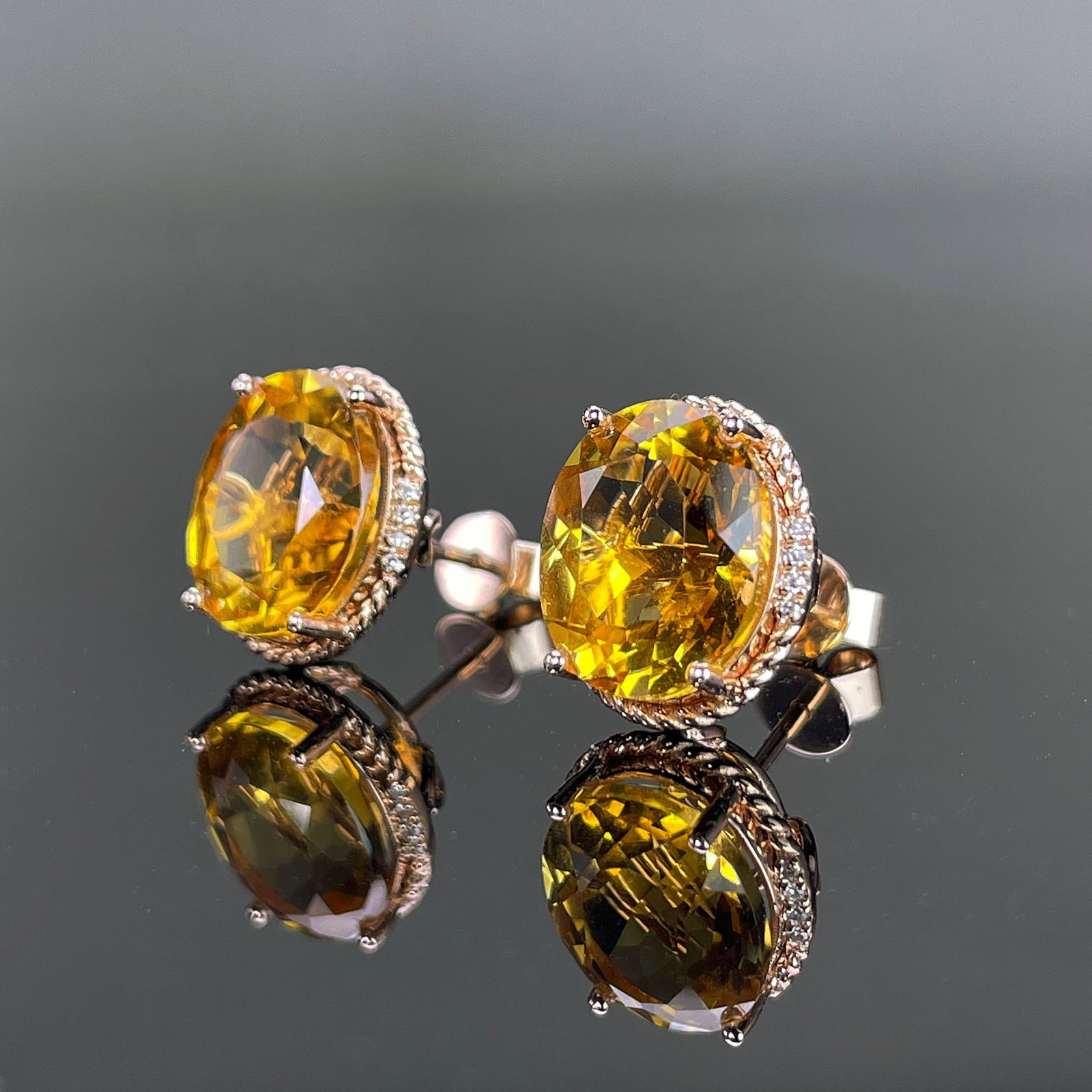 14k Gold 6.35 Ctw Natural Citrine & Diamond Earrings - 2