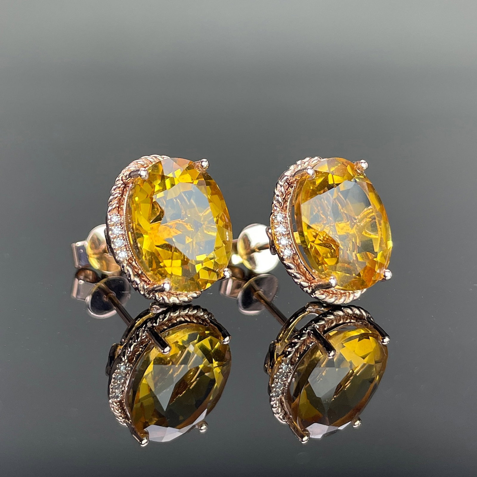 14k Gold 6.35 Ctw Natural Citrine & Diamond Earrings - 3