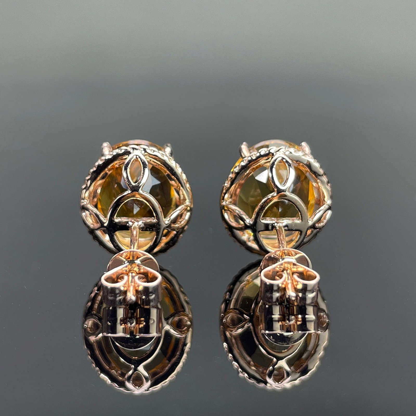 14k Gold 6.35 Ctw Natural Citrine & Diamond Earrings - 4