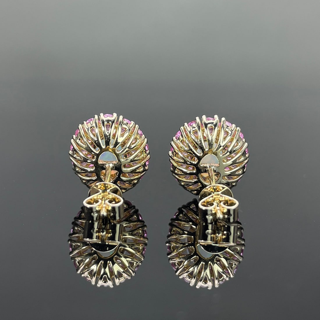 14k Gold 2.92 Ctw Natural Opal & Sapphire Earrings - 4