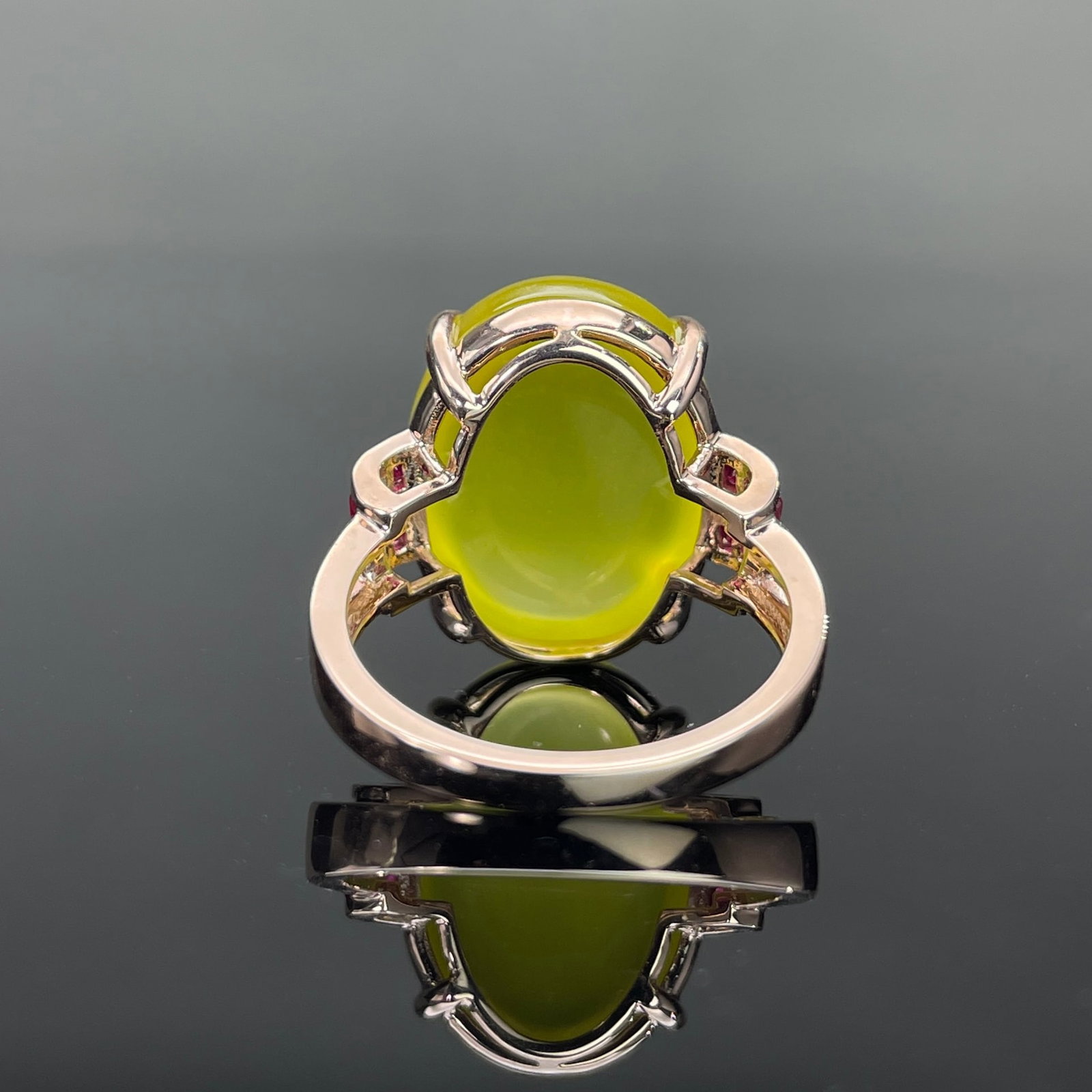 14k Gold 16.15 Ctw Natural Prehnite & Ruby Ring - 4