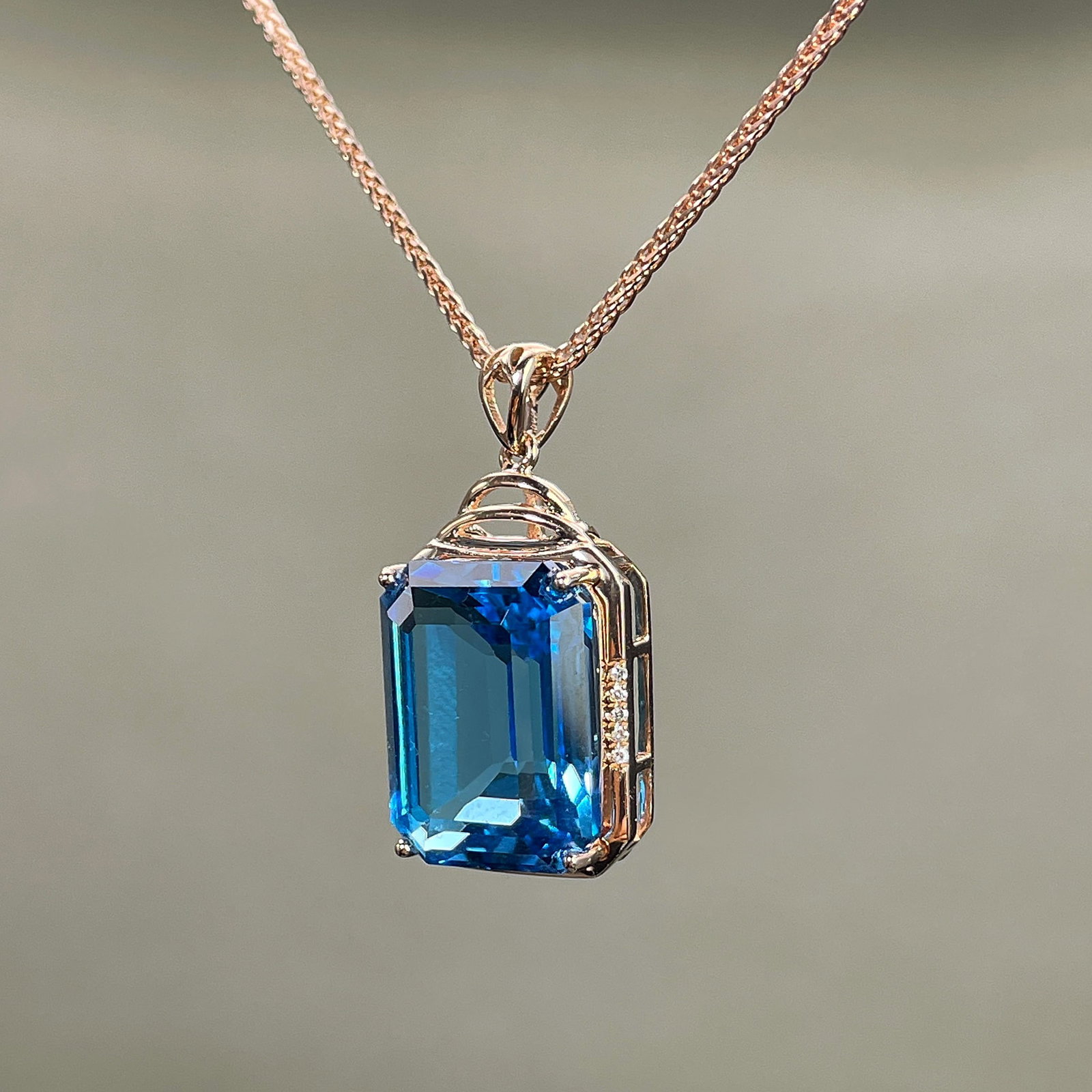 14k Gold 9.53 Ctw Natural Topaz & Diamond Pendant( Without Chain ) - 2